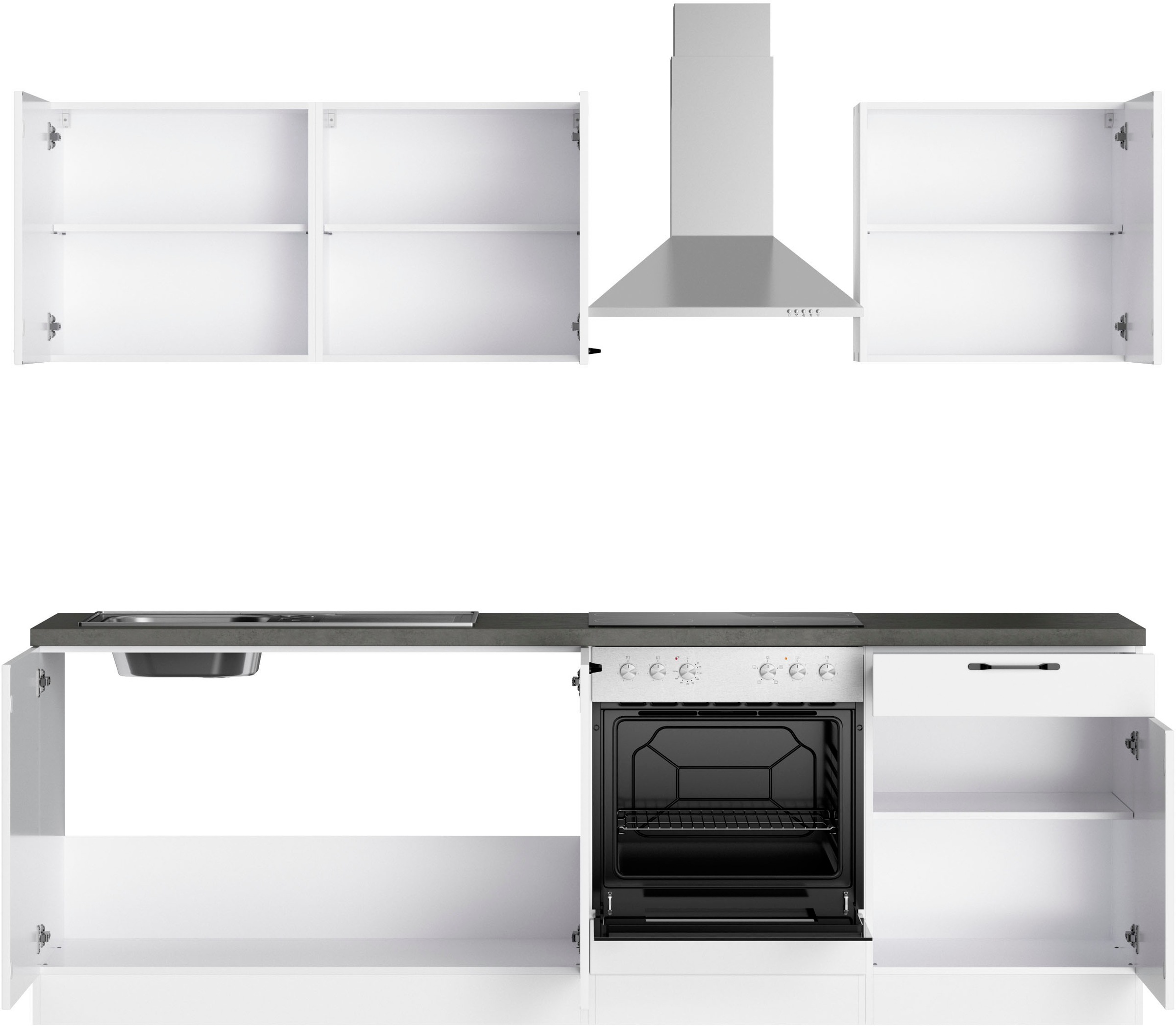 KOCHSTATION Küchenzeile »KS-Lani, mit MDF-Fronten« Breite 240 cm, wahlweise mit E-Geräten, Höhen-Ausgleichsfüße 0-4 cm