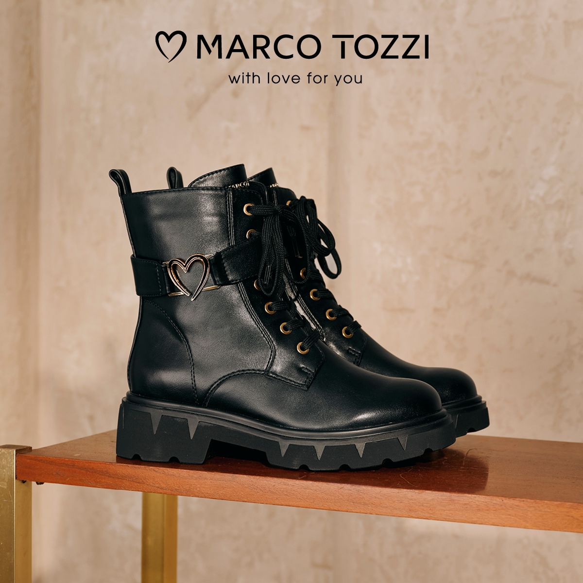 MARCO TOZZI Schnürstiefelette  Blockabsatz, Ankle Boots, Schnürboots mit Herz-Schmuckelement