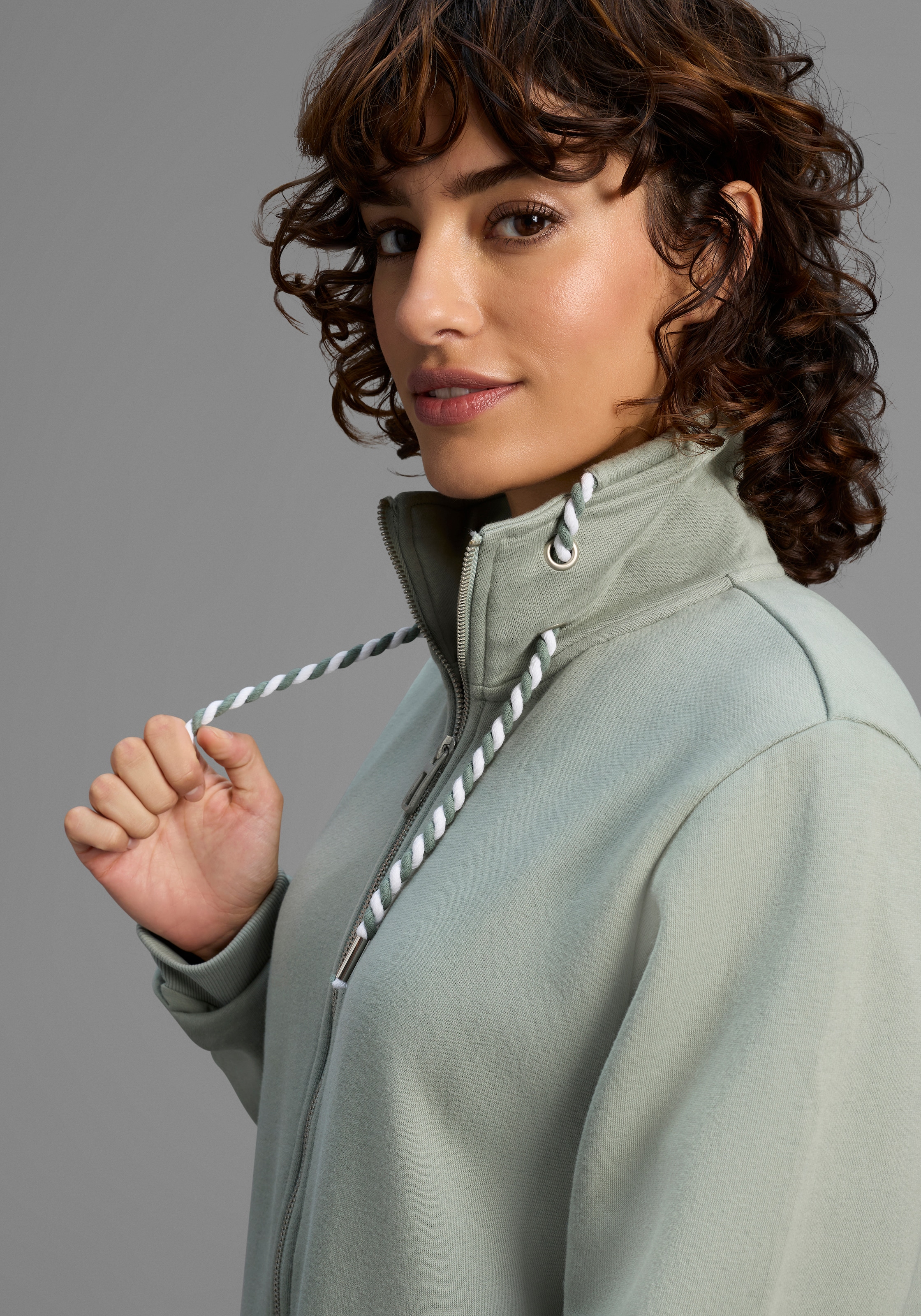 Laura Scott Sweatjacke, Weiche Baumwollmischung mit Stehkragen und Außentaschen