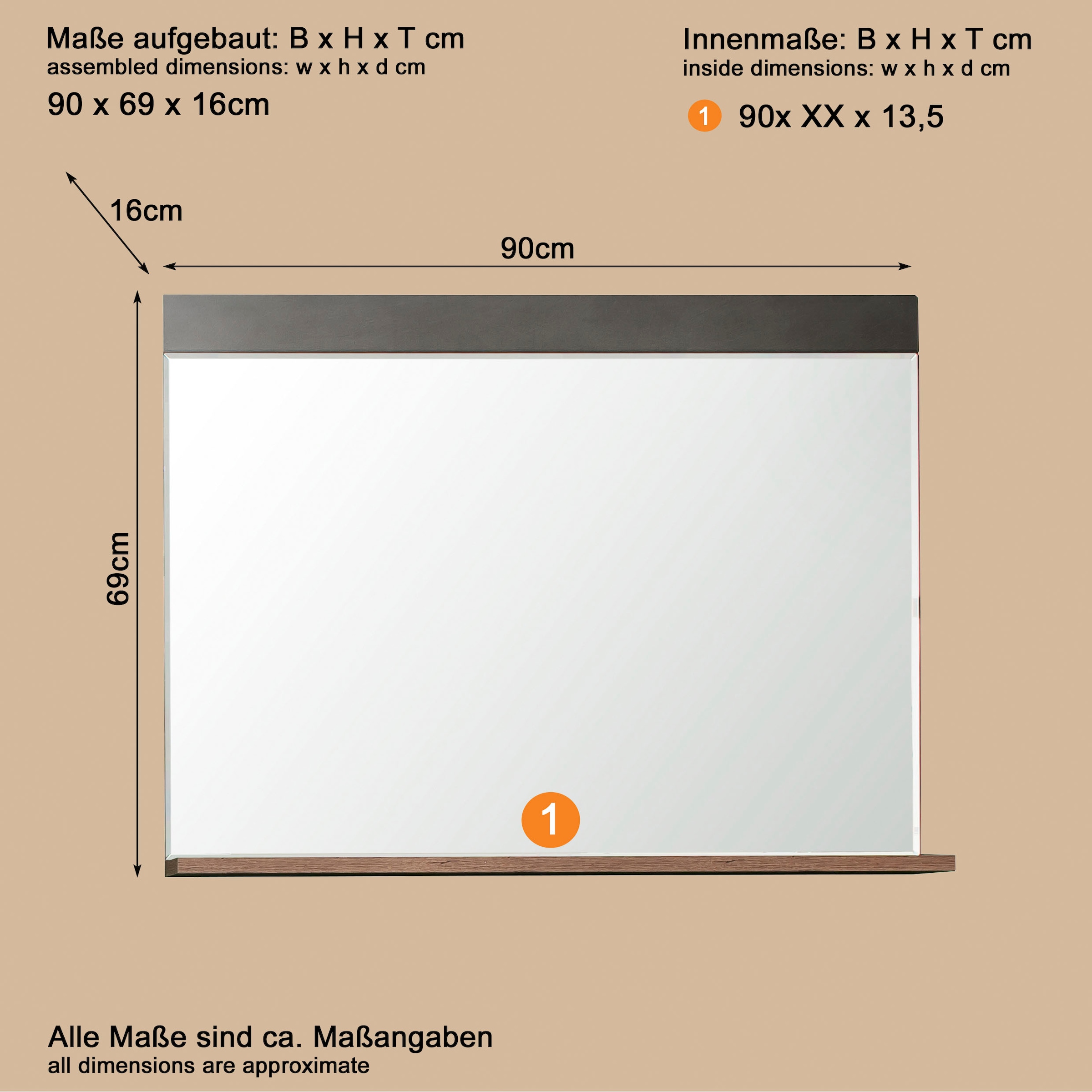 INOSIGN Garderobenspiegel »Ilana« Spiegel mit Ablageboden - (B/T/H) 90/16/69 cm