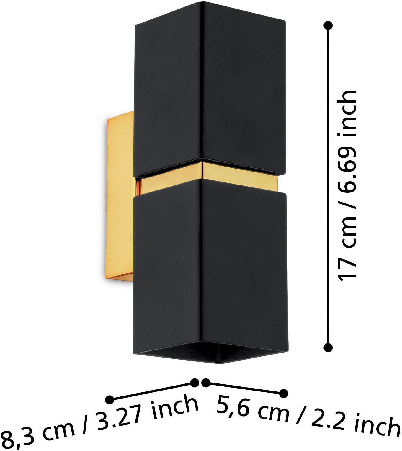 EGLO Wandleuchte »Passa 2 Wandlampe, Wohnzimmerlampe mit Up and Down light, eckig, GU10« GU10 1 Stk. Wand-/Deckenleuchte - L5,5 x H17 x AL8,5 cm - schwarz, gold