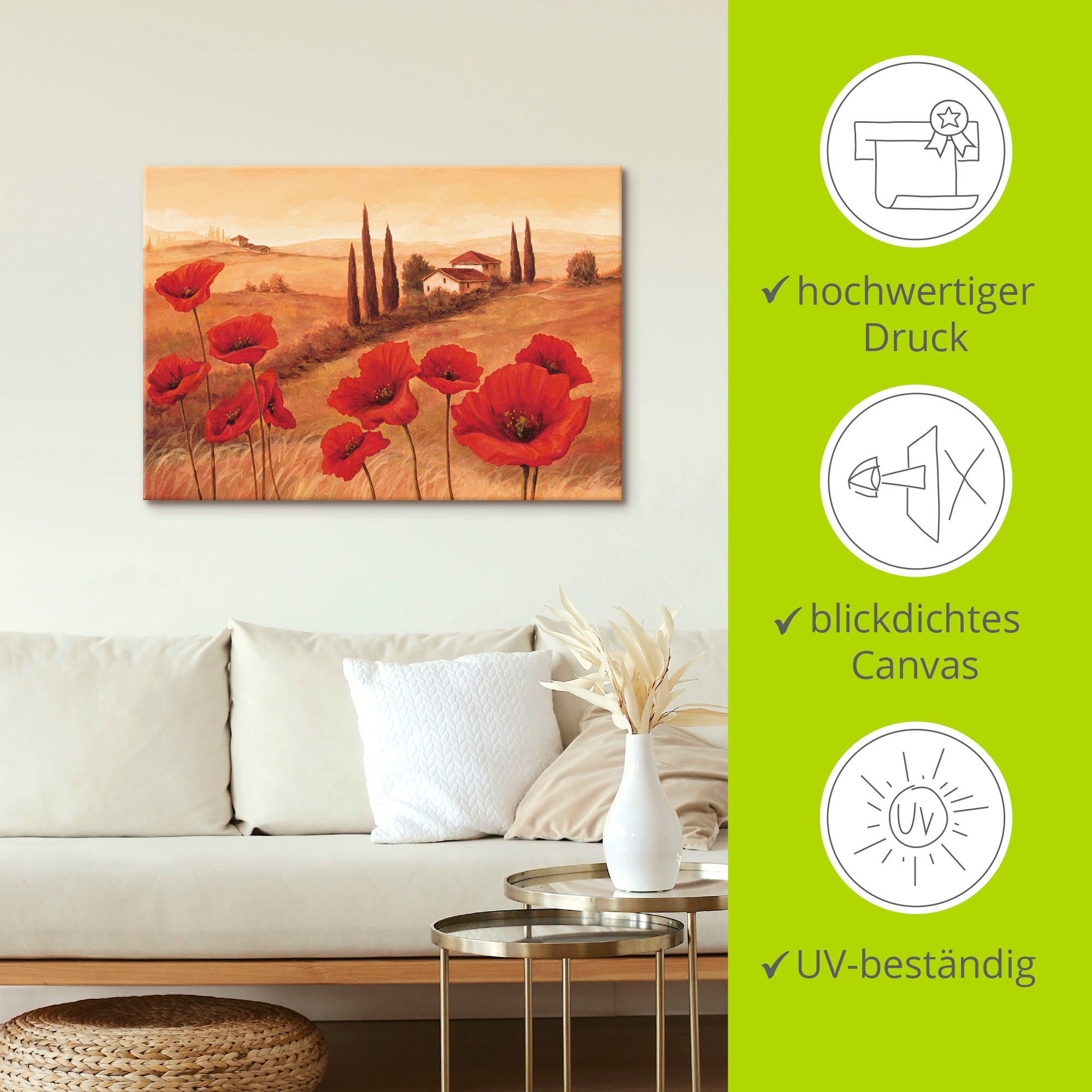 Artland Wandbild »Mohnblumen in der Toskana«, Europa, (1 St.), als Leinwandbild, Poster, Wandaufkleber in verschied. Größen