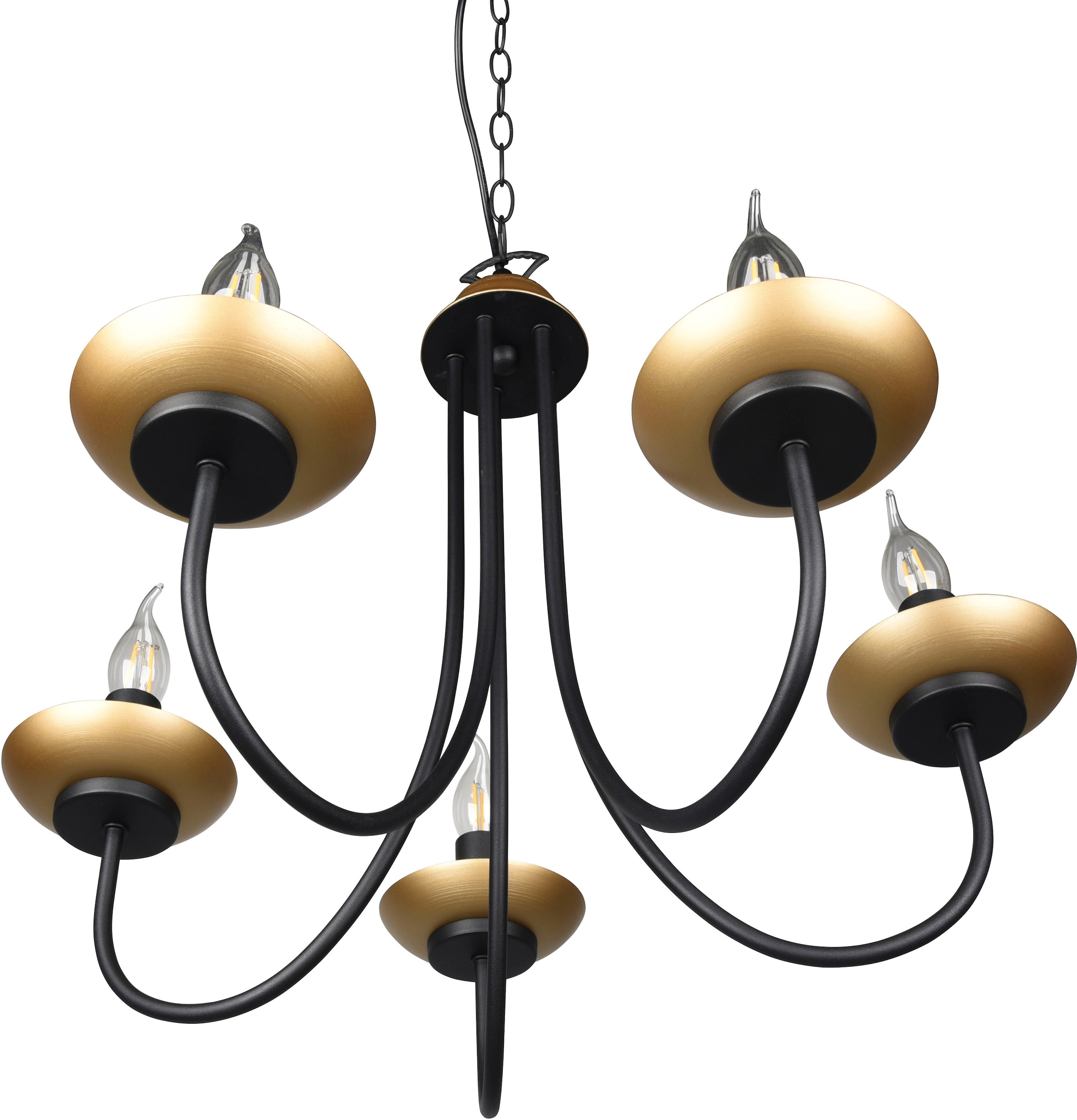 TRIO Leuchten im Kronleuchter 150cm flammig-flammig, 5 OTTO Shop Online max exkl »Livia«, schwarz-gold, Lüster 28W), (max in 5xE14 5-flammig Höhe