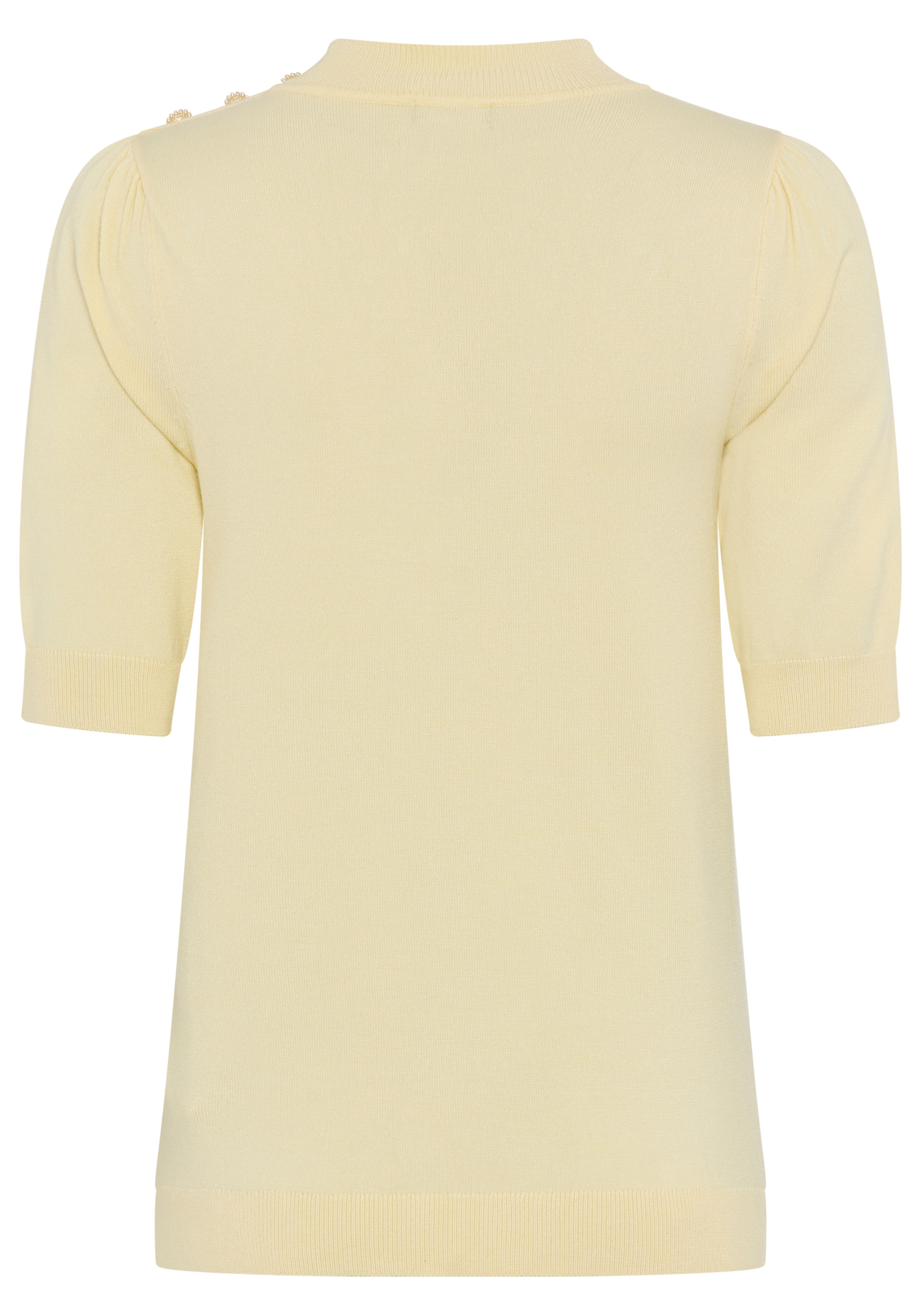 Bruno Banani Kurzarmpullover mit Glitzerknöpfen, Trendfarbe - Butter Yellow