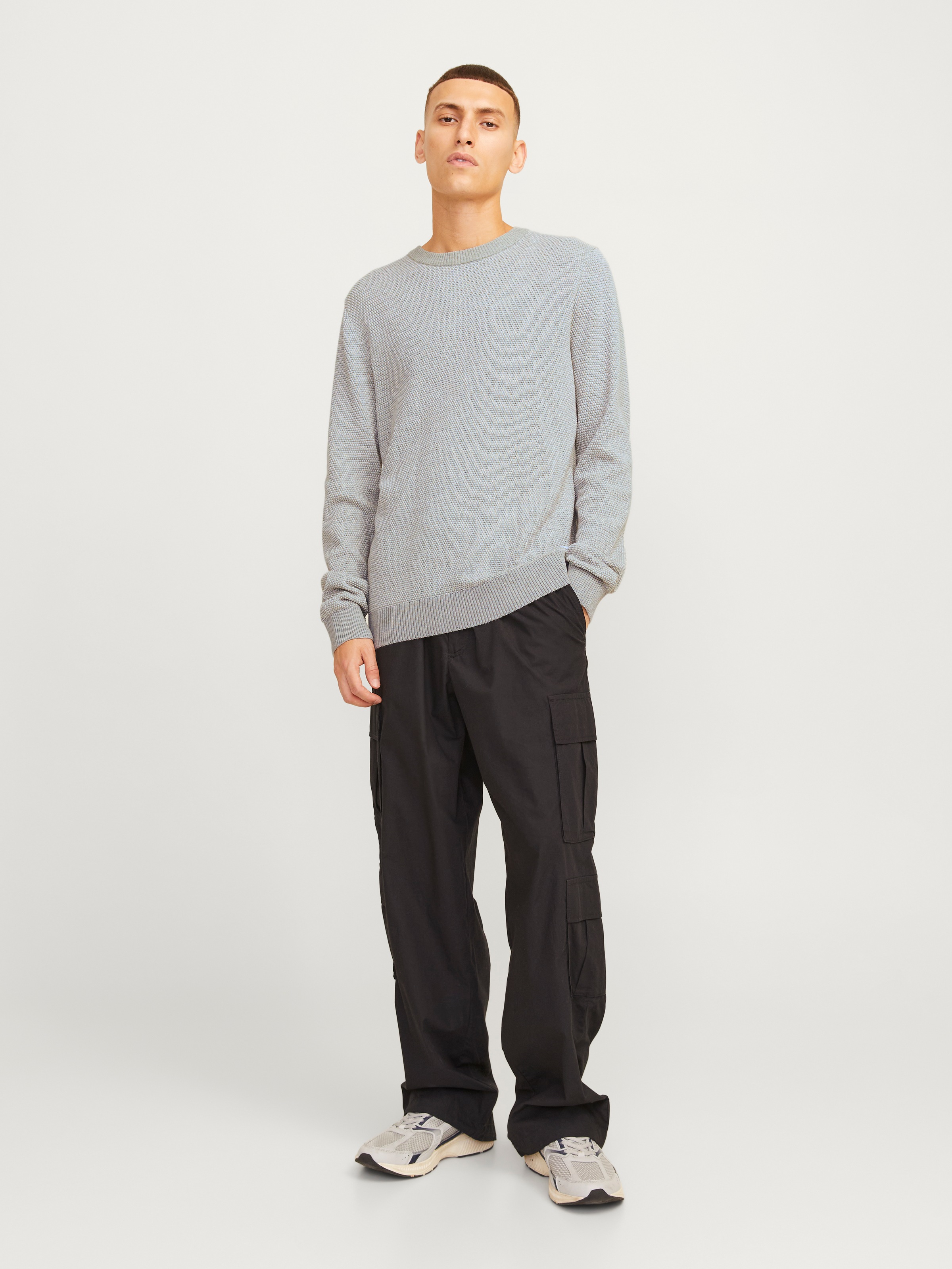 Jack & Jones Rundhalspullover »JJEGLOBE KNIT CREW NECK NOOS«, in Strick Optik
