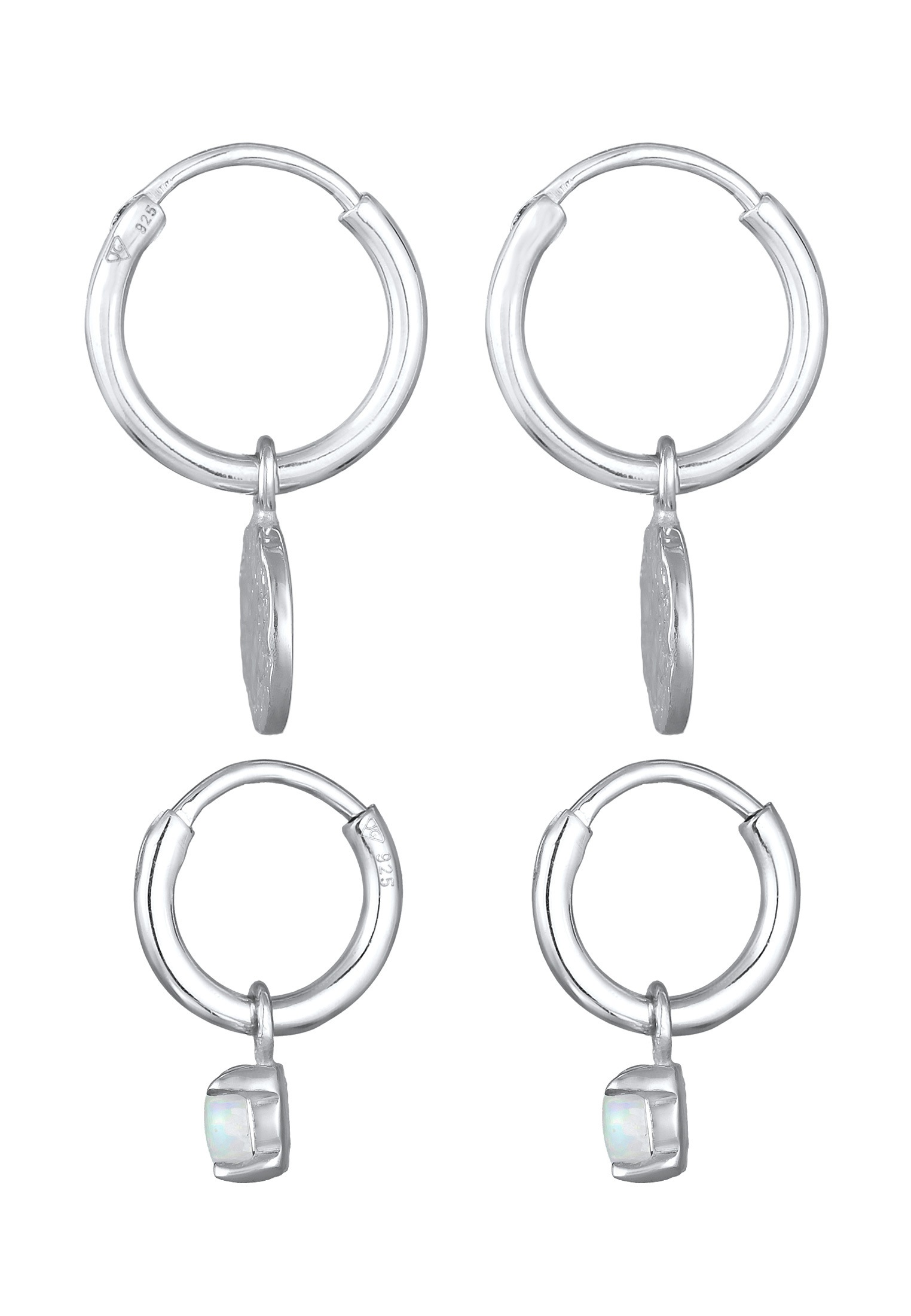 Elli Ohrstecker-Set »Ohrringe Creolen Plättchen Opal Edelstein 2er Set 925 Silber«