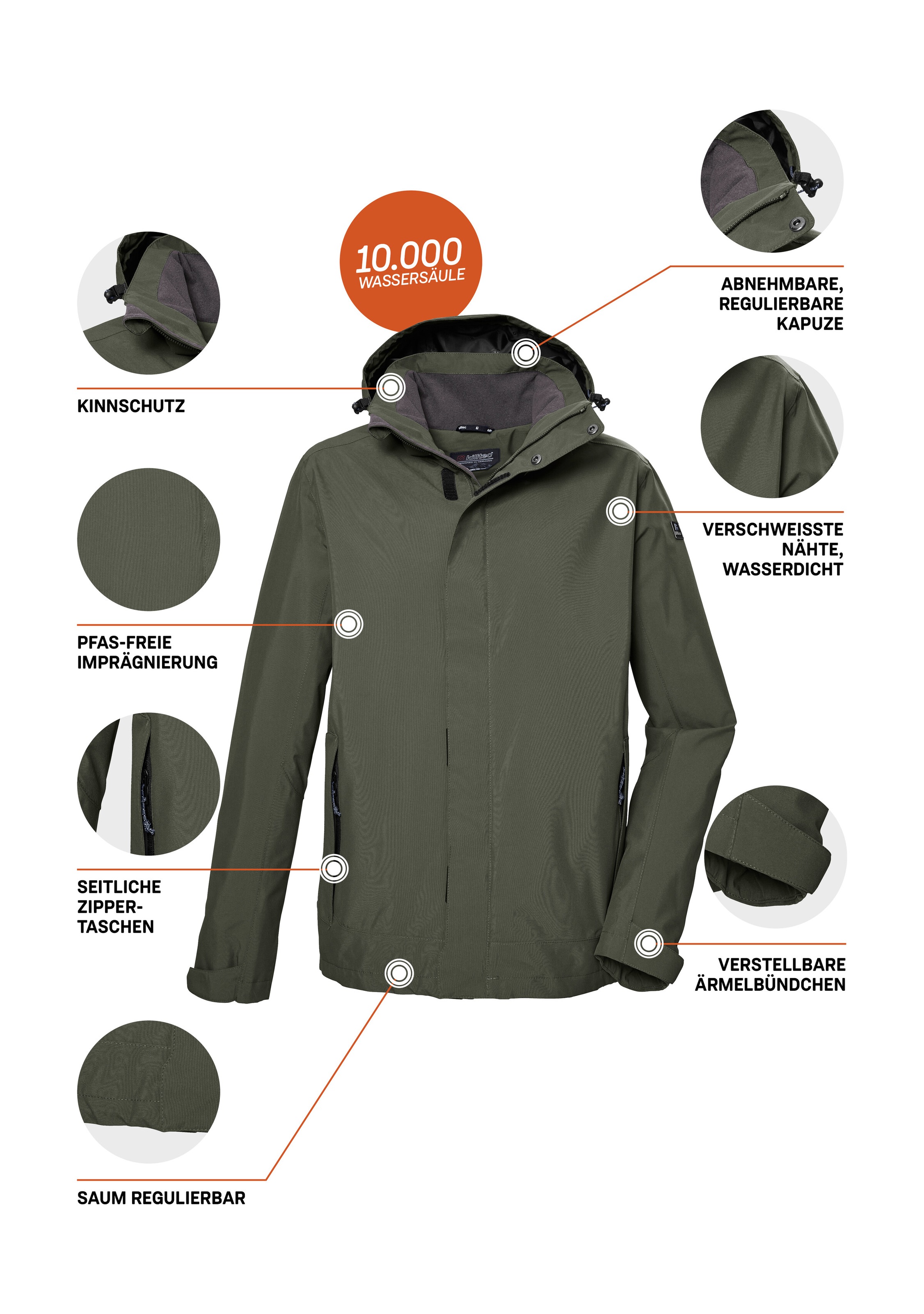Killtec Funktionsjacke »KOS 87 MN JCKT« Wasser- und winddicht, atmungsaktiv, abnehmbare Kapuze