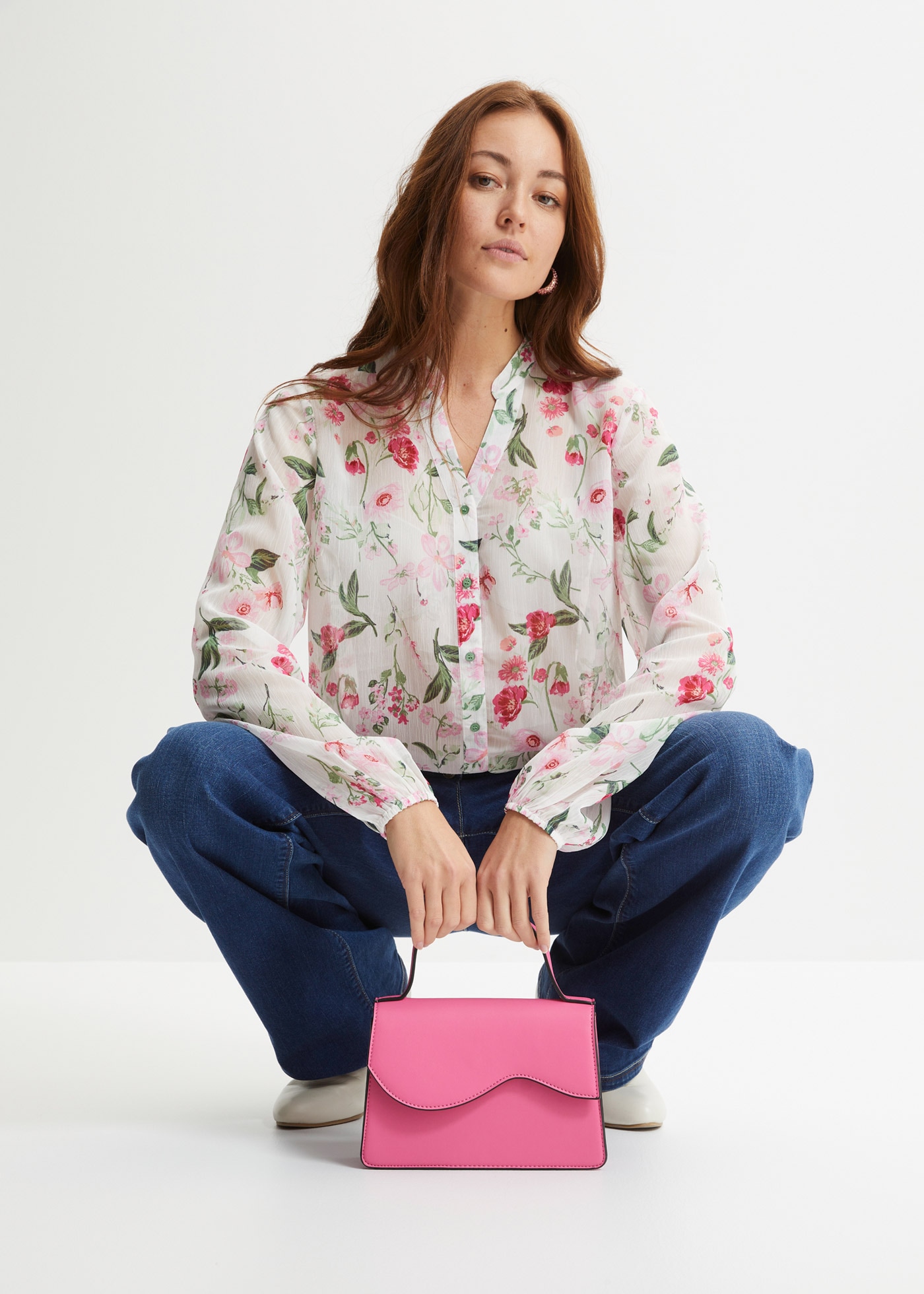 bonprix Chiffonbluse Loose Fit, für festliche Anlässe, mit langem Arm