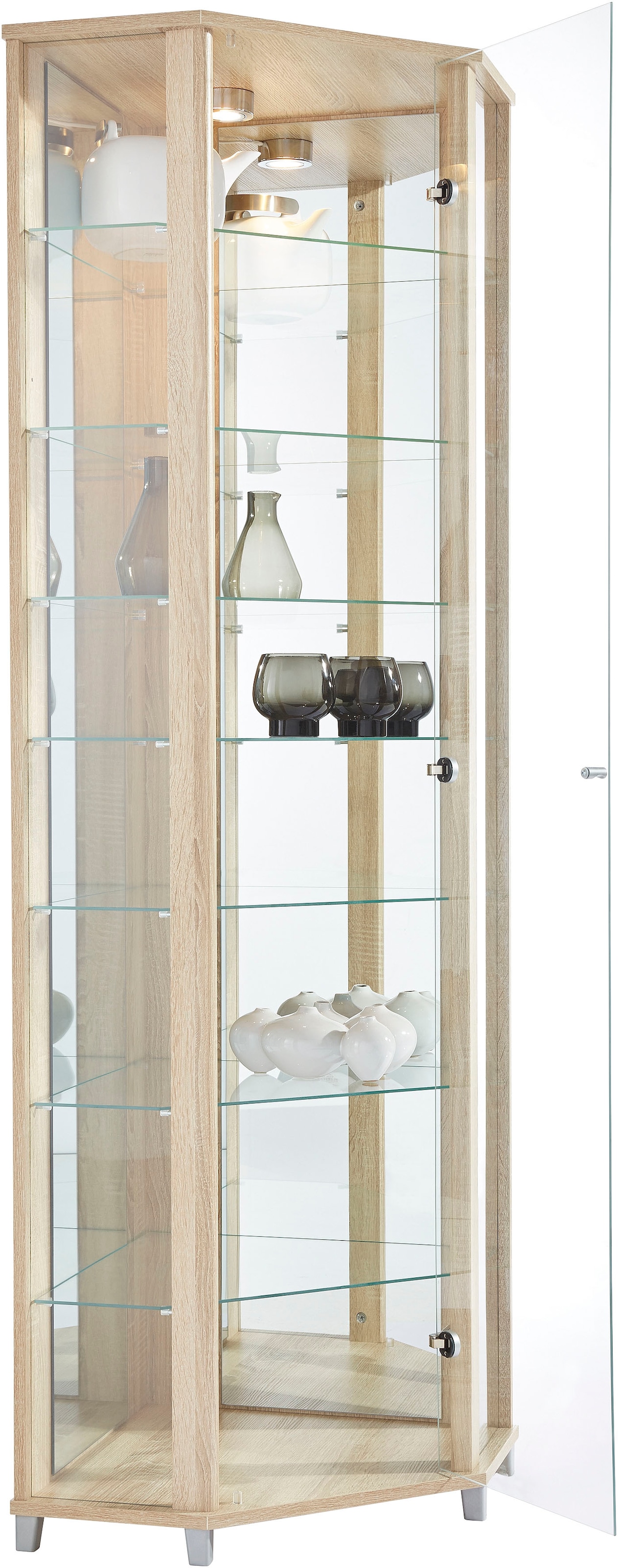fif möbel Eckvitrine »TRIO Höhe ca. 172 cm, ink. Beleuchtung«, Eckvitrine/Glasvitrine 1x Glastür, perfekt für Sammler, Sammlervitrine