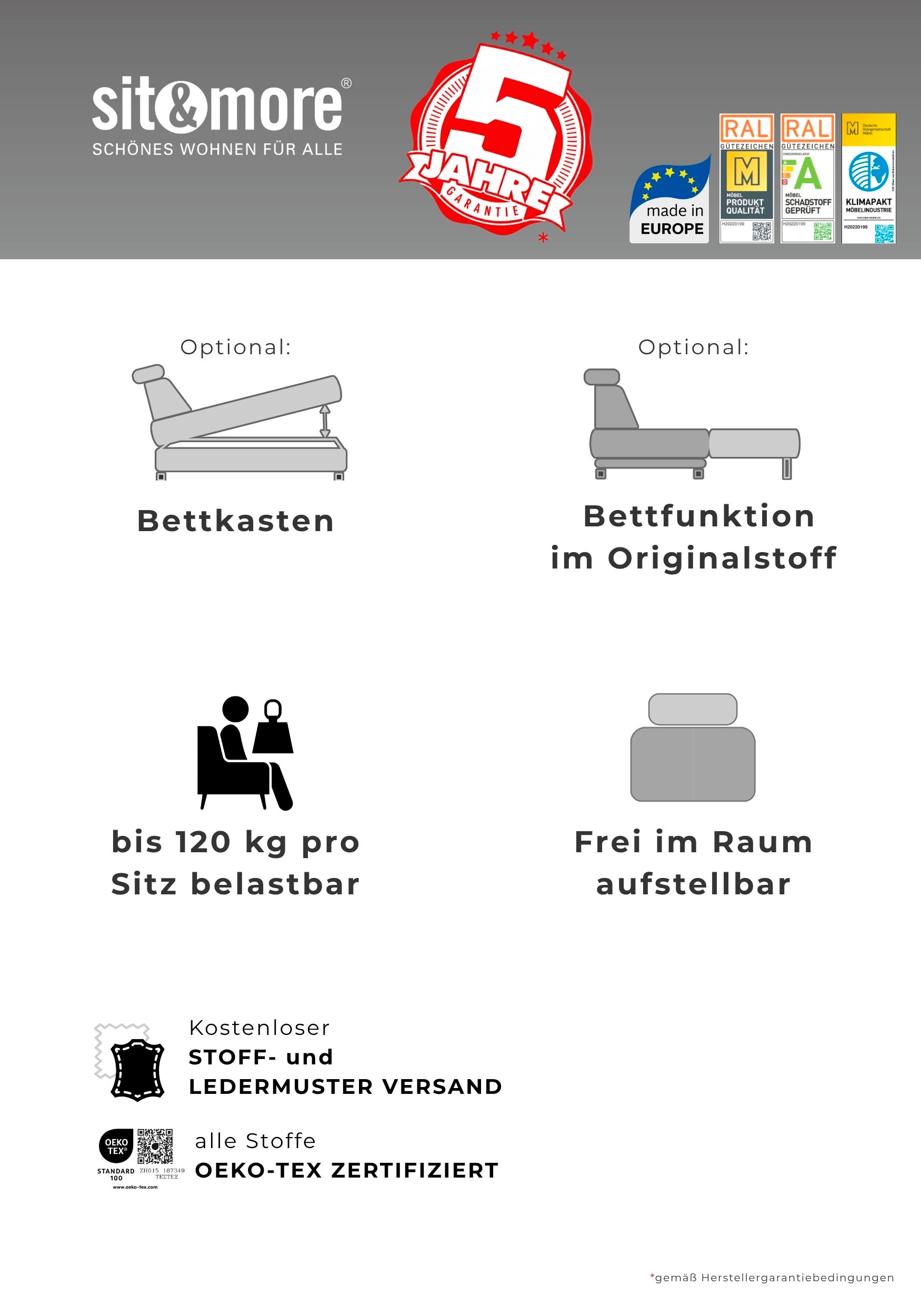 sit&more Ecksofa »Vanity L-Form, mit Sitztiefen-, Kopf- und Armteilverstellung« Couch optional mit Schlaffunktion & Bettkasten