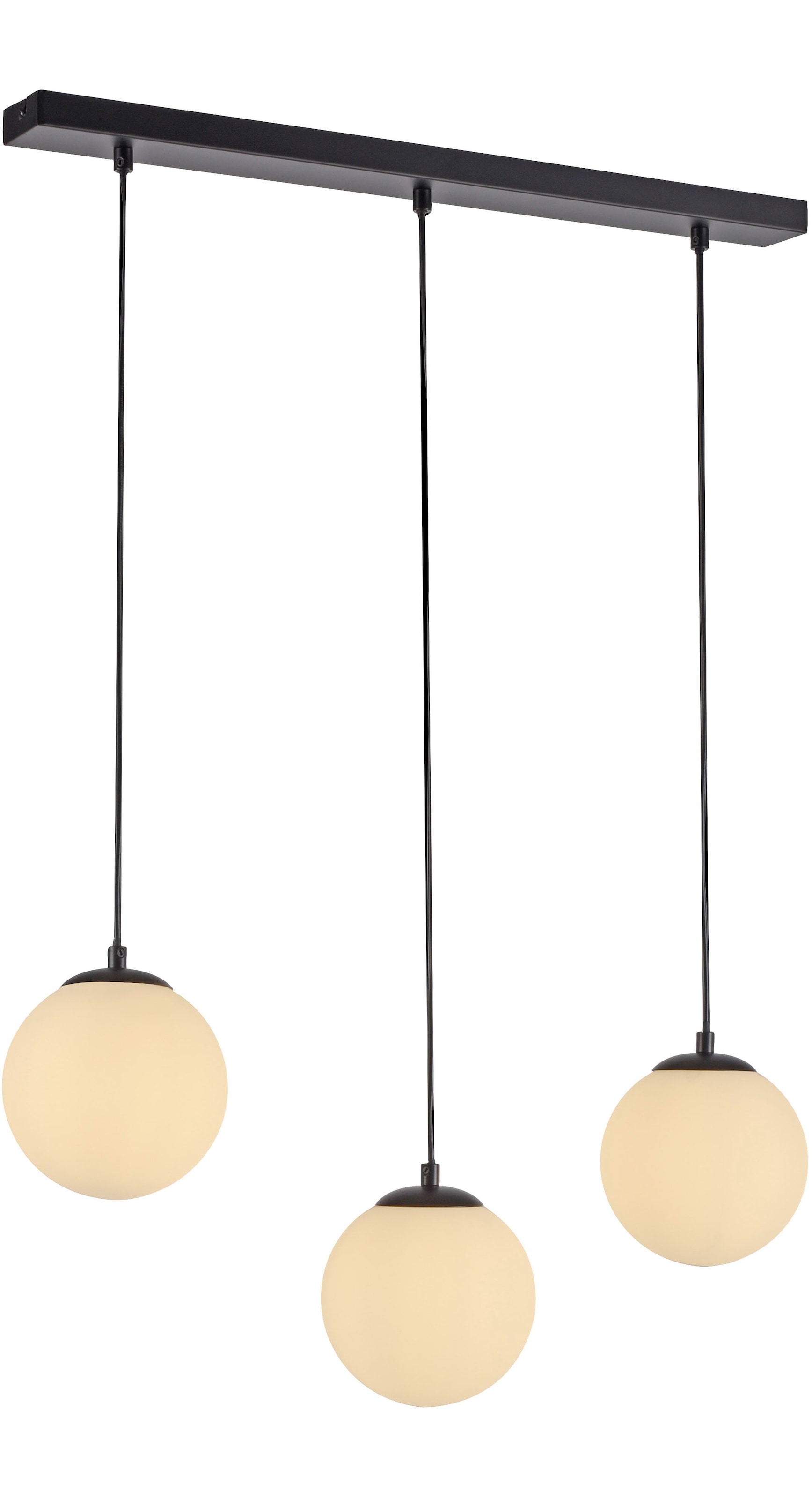 my home Pendelleuchte »Nymölla«, 3 flammig, Leuchtmittel E14 | ohne Leuchtmittel, Hängeleuchte mit großen Glaskugeln, amberfarben oder opal matt weiß