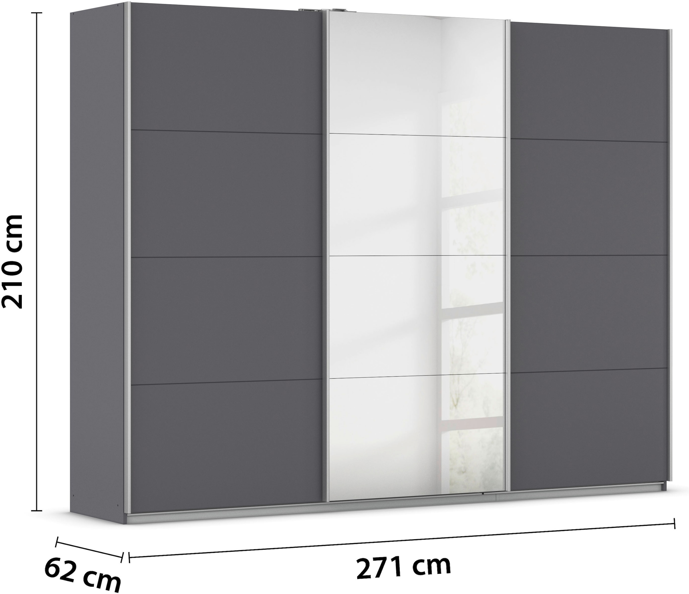 rauch Schwebetürenschrank »Kleiderschrank Schrank Garderobe Wäscheschrank Ankleide KULMBACH« Breite 271 cm,  in 2 Höhen erhältlich, mit Metallgriffleisten MADE IN GERMANY