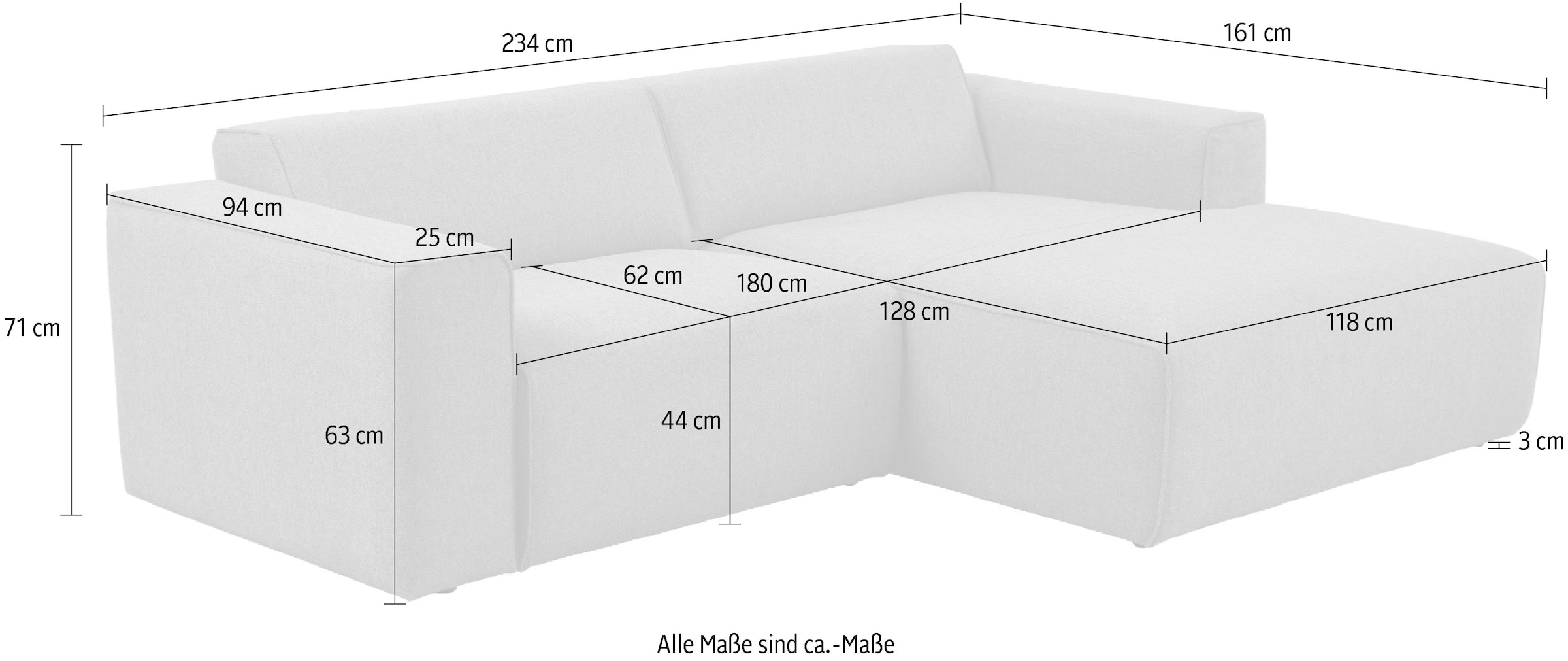 andas Ecksofa »Noord mit Kedernaht, Breite 234 cm«, mit Kedernaht, Breite 234 cm, Cord, Struktur, Webstoff