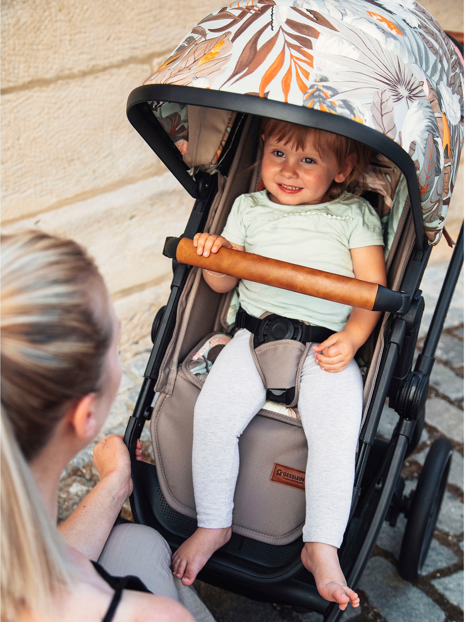 Gesslein Kombi-Kinderwagen »FX4 Soft+ mit Aufsatz Life, schwarz/cognac, sand«, mit Babywanne C3 und Babyschalenadapter