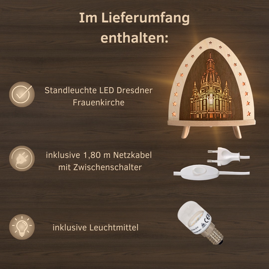 Weigla LED Dekolicht »Dresdner Frauenkirche, Dekolampe aus Holz, NATUR-BRAUN« E14 Holzkunst aus dem Erzgebirge