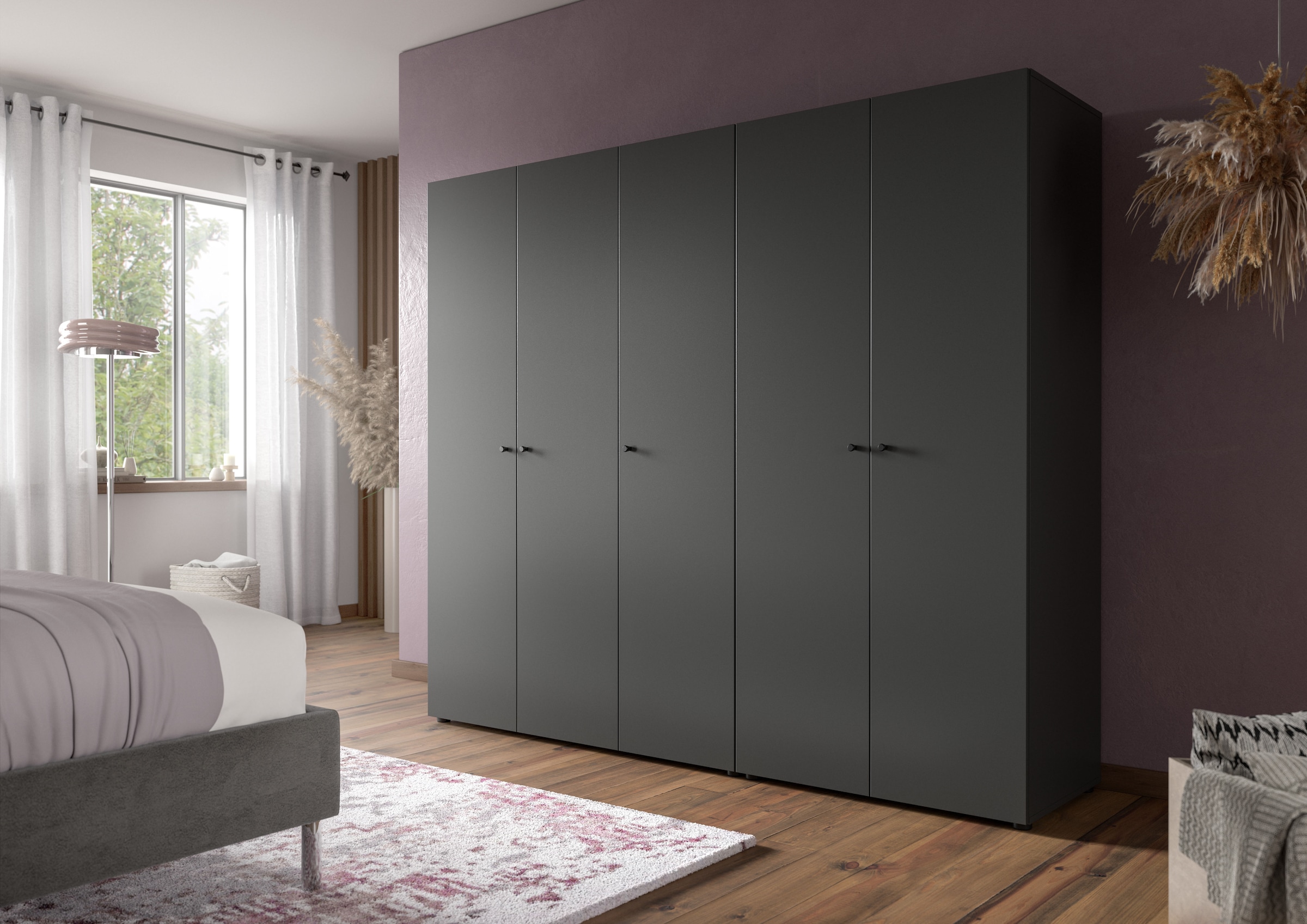 Home affaire Kleiderschrank »BILLINGS, TOPSELLER!, Schlafzimmerschrank, Schrank, Garderobenschrank«, (OTTO BESTSELLER, Garderobe & Schlafzimmer), Breite 200cm, grau, 5-türig, inkl. 2 Kleiderstangen und 5 Ablageböden