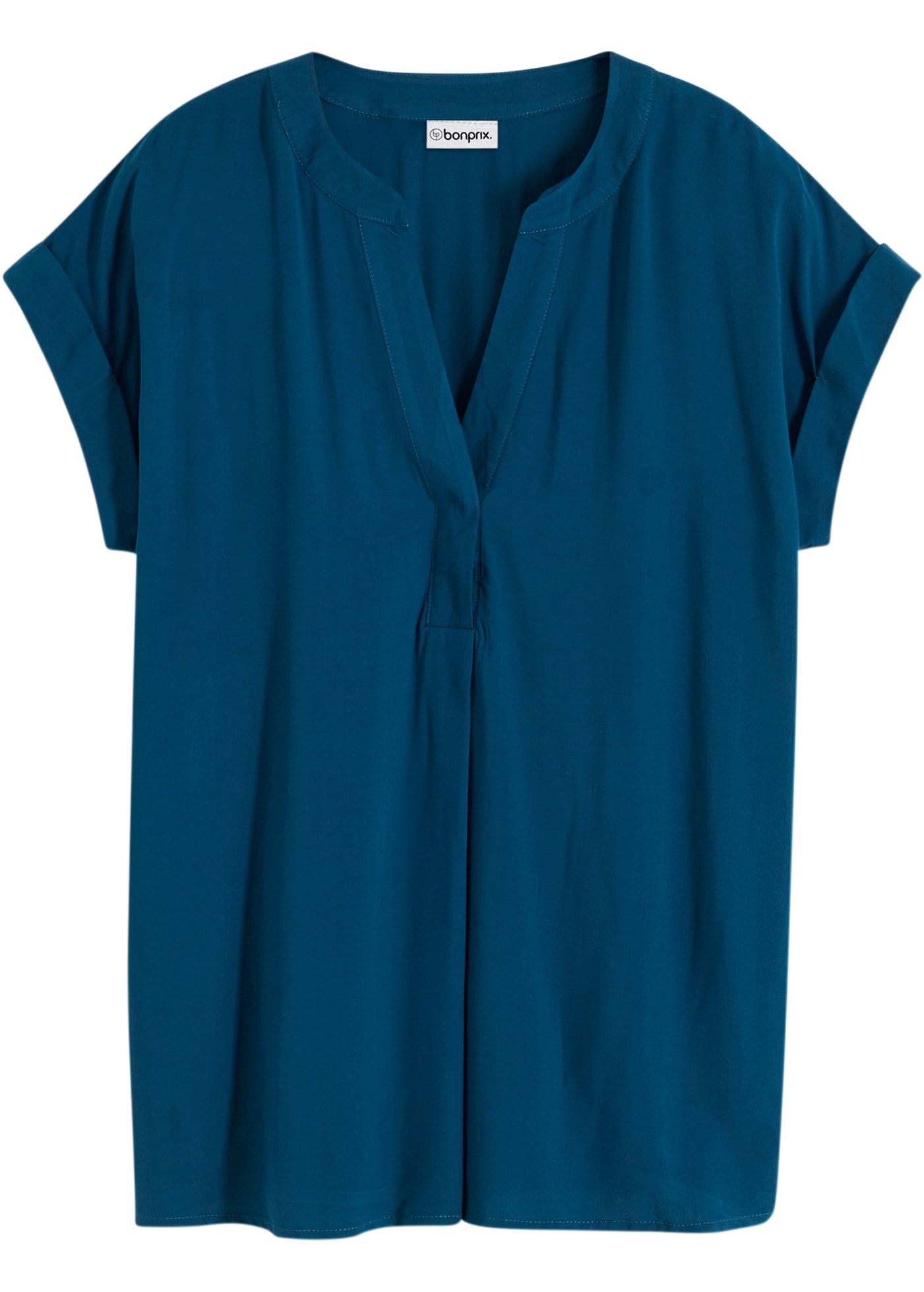bonprix Tunika eleganter Look, Kurzarm-Design, Regular Fit, mit Henley-Kragen