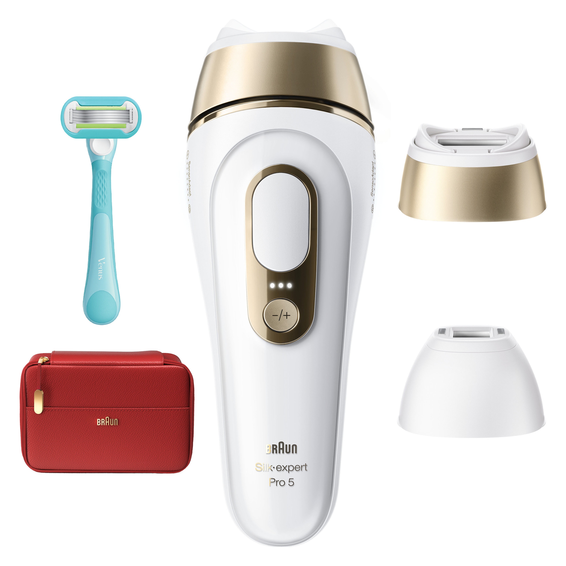 Braun IPL-Haarentferner »Silk-expert Pro 5 PL5221« 400 000 Lichtimpulse Dauerhafte Haarreduktion, mit Tasche, Venus-Rasierer, 2 Aufsätze