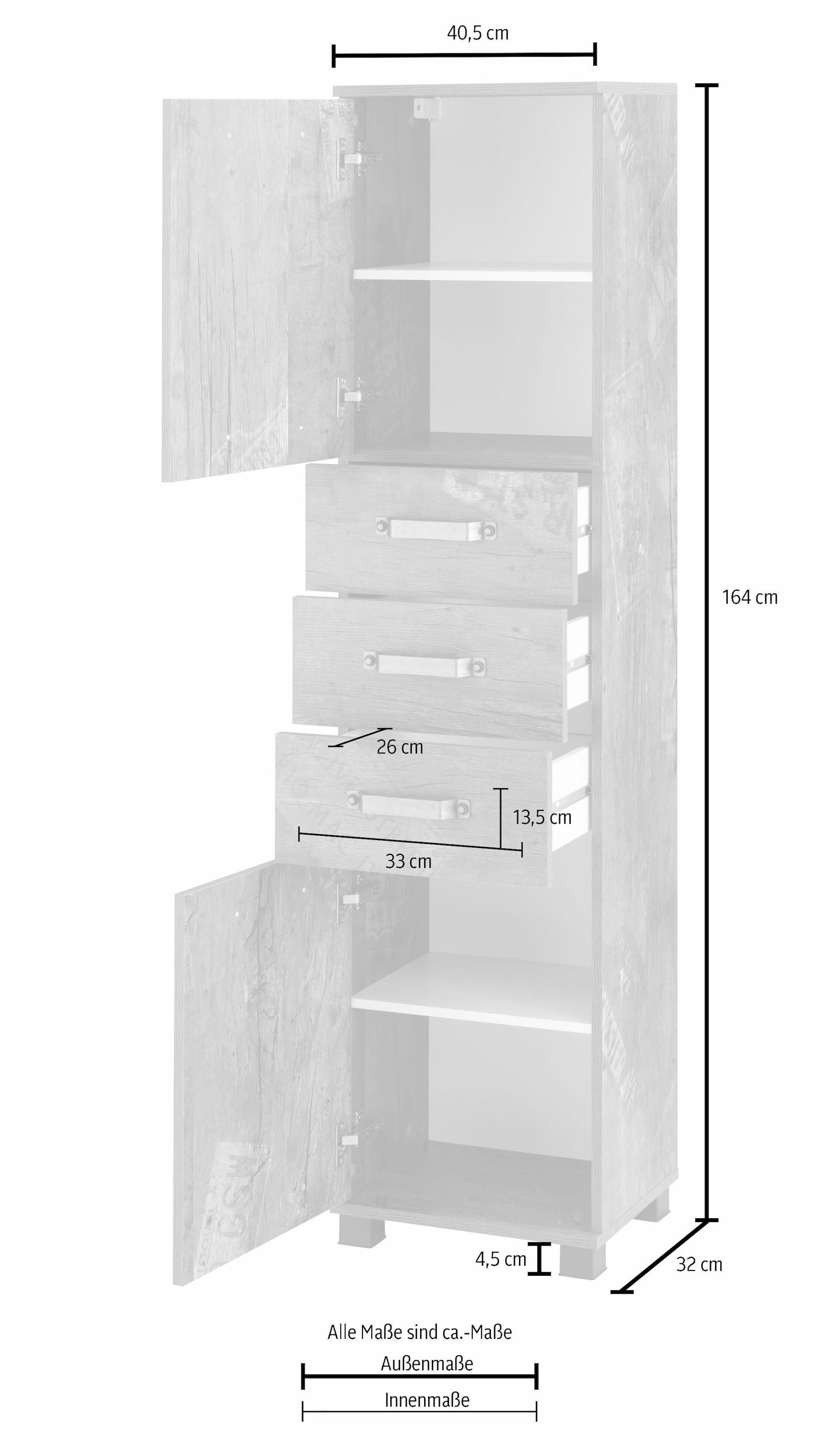 Schildmeyer Hochschrank Breite bei 3 »Milan«, 2 & 40,5 OTTO Türen, cm, Metallgriffen Schubladen mit
