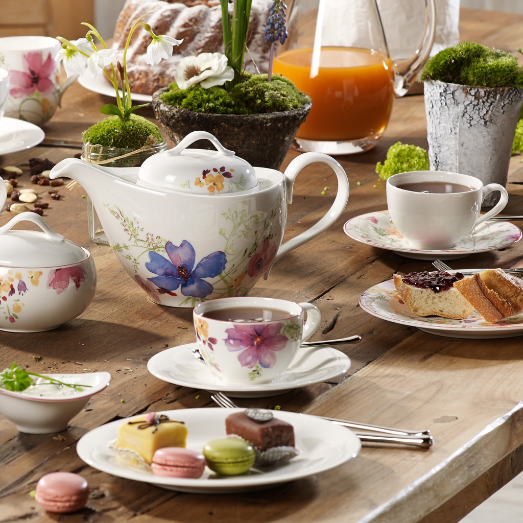 Villeroy & Boch Tasse »Frühstückstasse mit Untertasse Mariefleur Gris Basic 290 ml bunt«