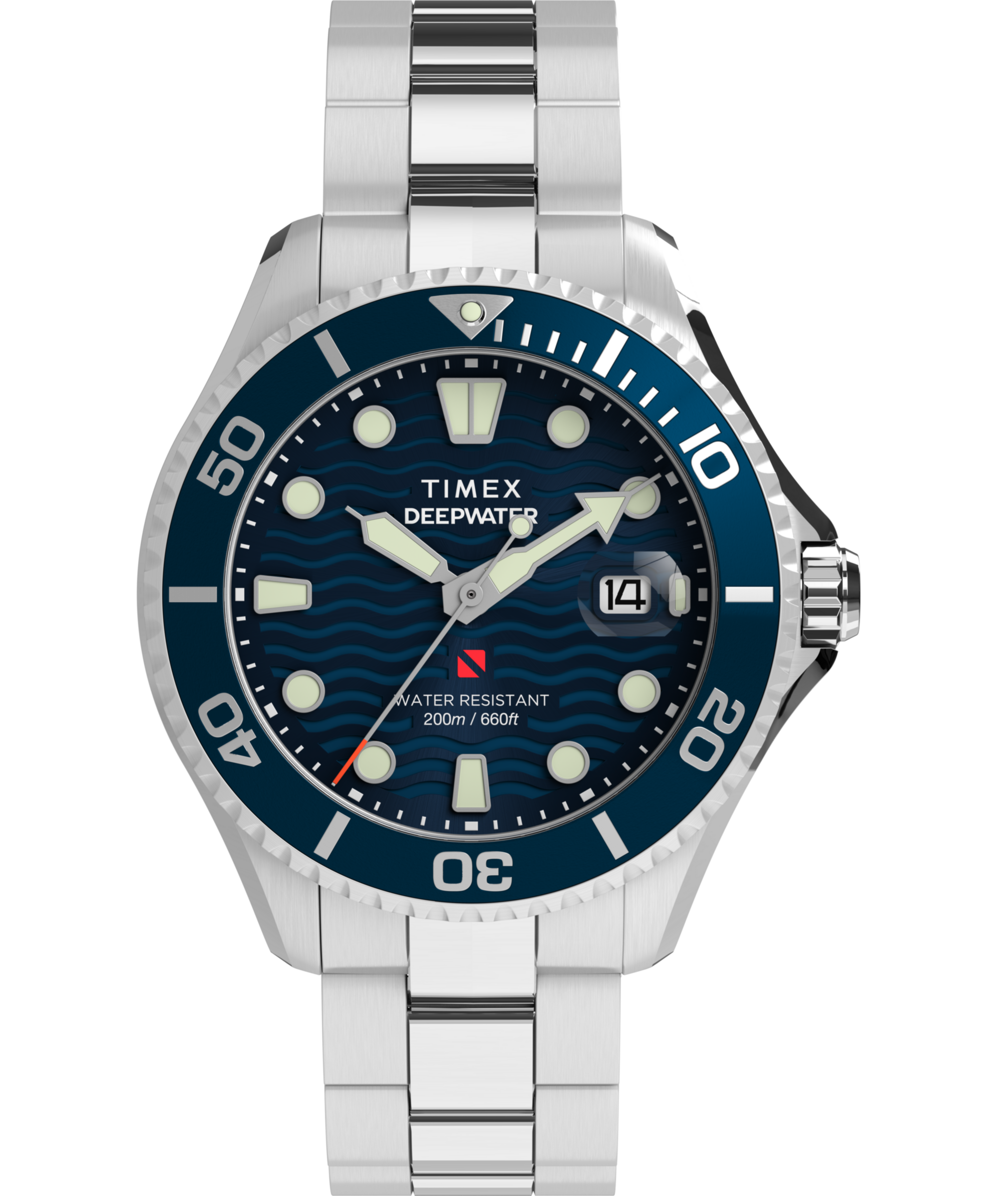 Timex Quarzuhr »DEEP WATER MERIDIAN« Armbanduhr, Herrenuhr, Edelstahlarmband, Datum, Leuchtzeiger