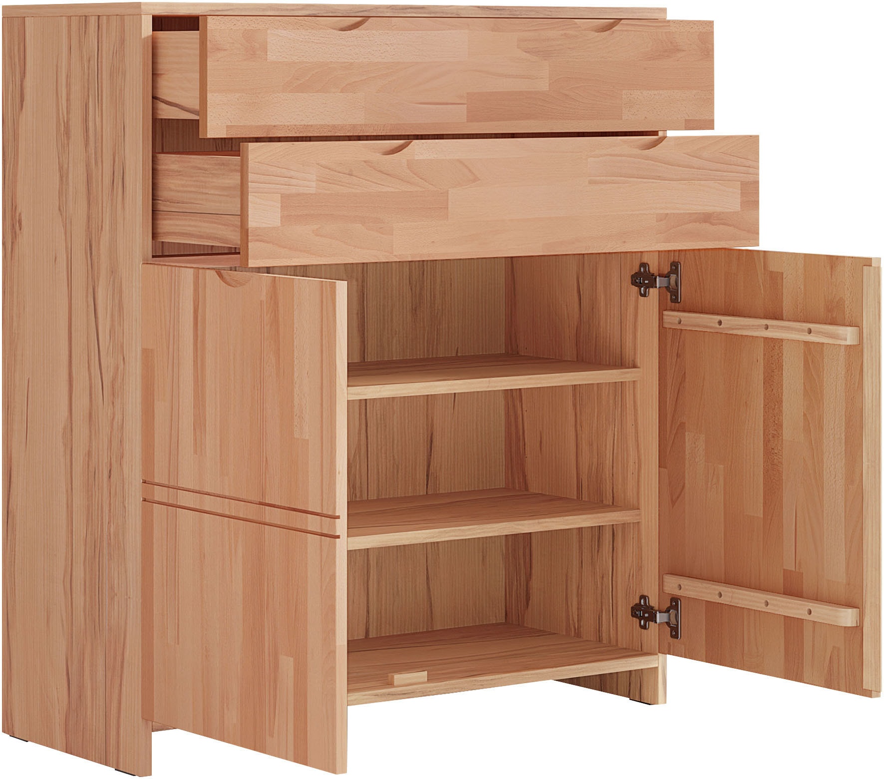 OTTO home Highboard »Maximus: 3 geräumige Fächer, 2 Softclose Schubladen,Hochwertig,Zeitlos« B/T/H: 96/38/107cm, Massivzholz Fronten&Oberdeckel, Korpus aus Melamin
