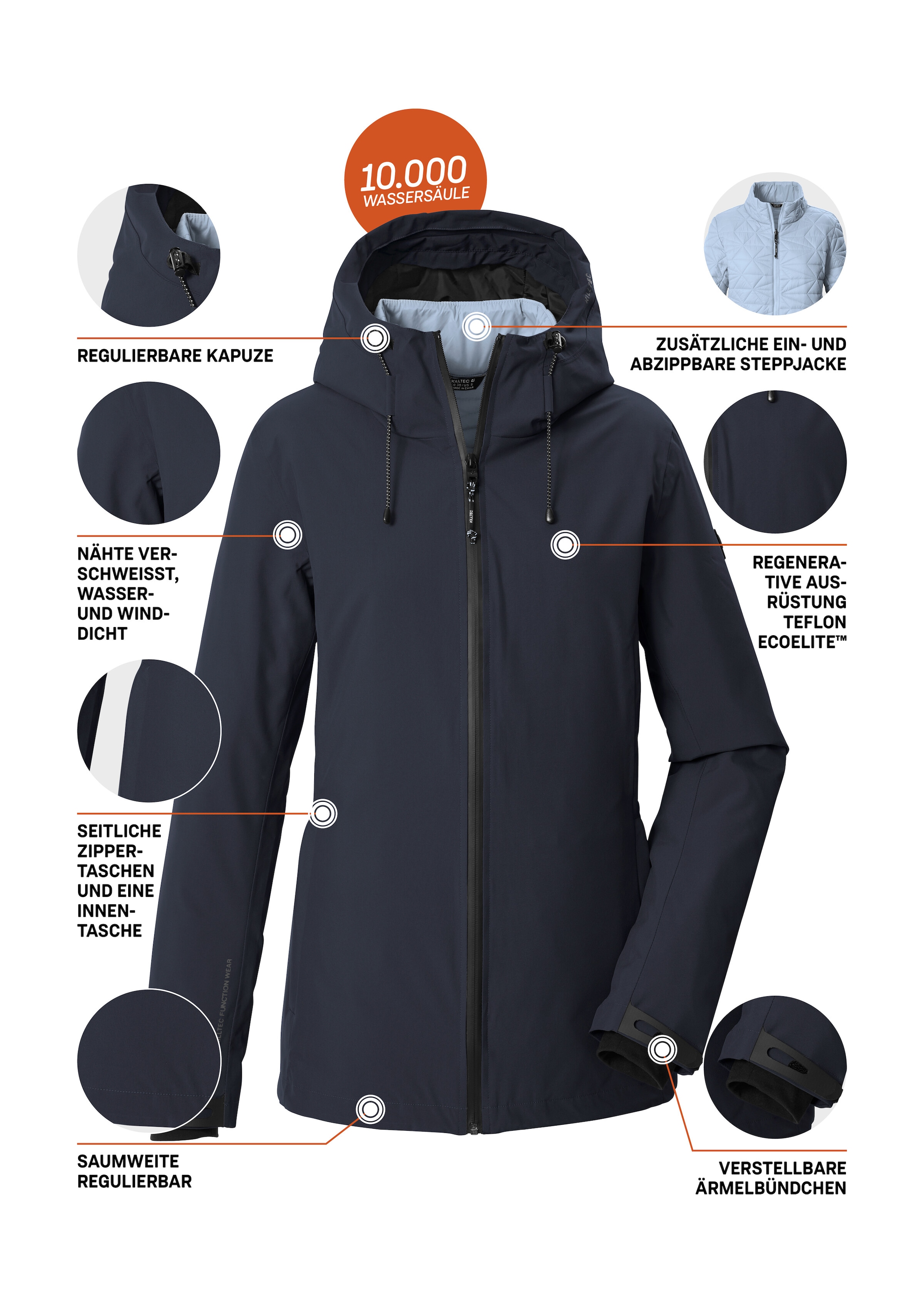 Killtec 3-in-1-Funktionsjacke »KOW 20 WMN JCKT« 3 in 1 Damenjacke, wasserdicht, atmungsaktiv, abzipbare Steppjacke