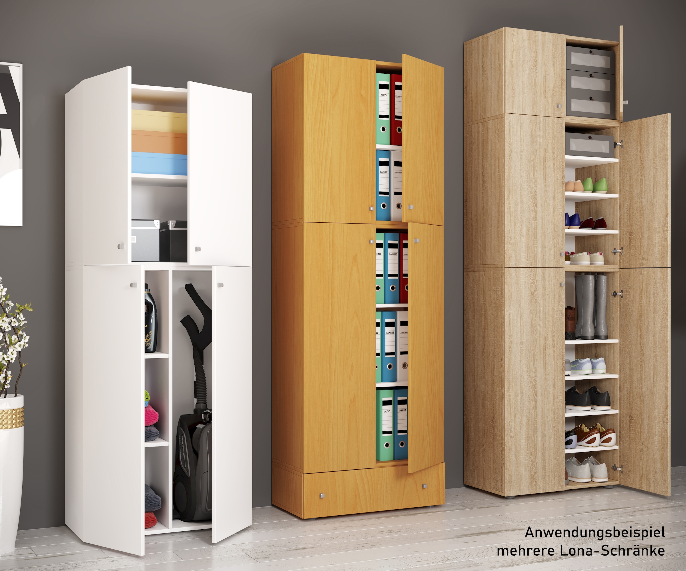 VCM Mehrzweckschrank »VCM Holz Besenschrank | 6 Fächer | Maße: H. 200 x B. 70 x T. 39 cm | Haushaltsschrank | Mehrzweckschrank | Extra Schublade - Lona«, (1 St.)