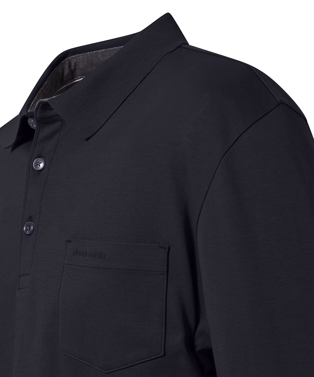 Pierre Cardin Langarm-Poloshirt, Brusttasche mit Marken- Applikation