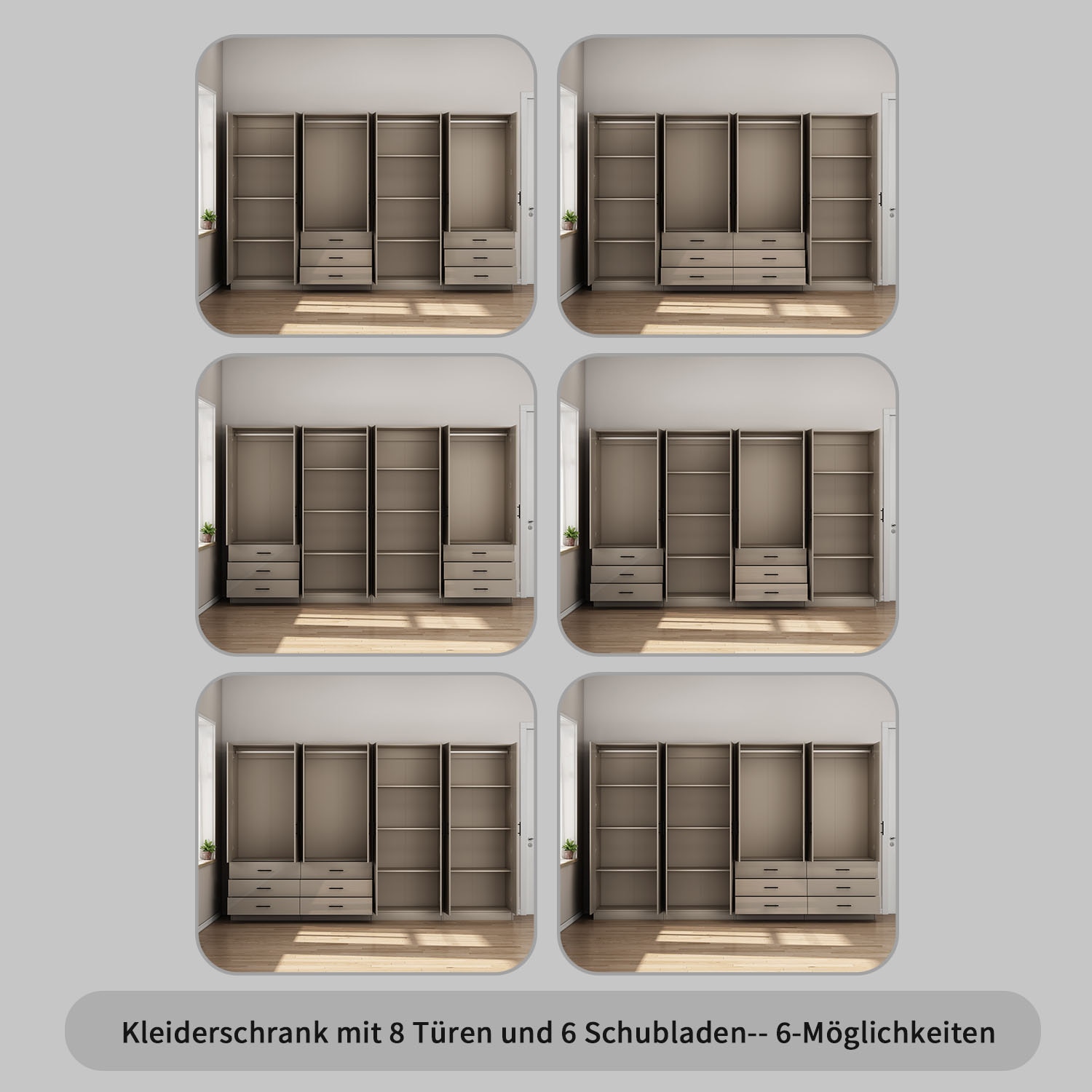 OTTO home Kleiderschrank »Trento Schlafzimmerschrank Garderobe hochglanz« Schrank mit 8 Türen und 6 Schubladen, hochglänzende Fronten