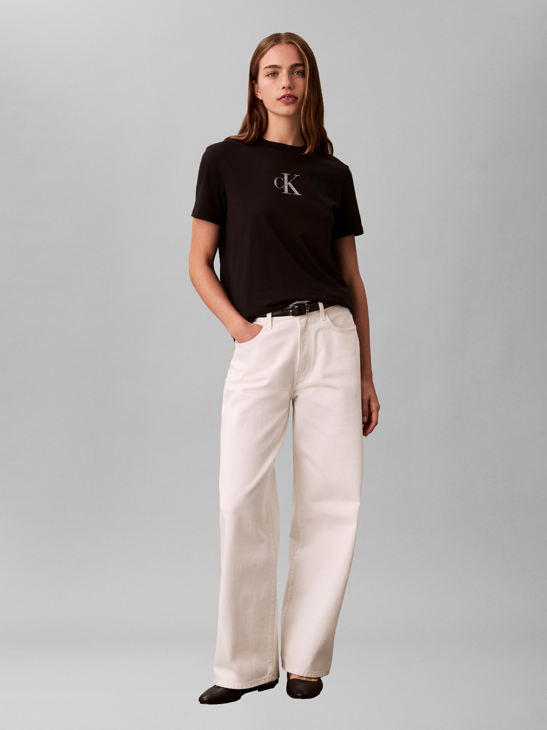 Calvin Klein Jeans T-Shirt Regular Fit, glänzender Logodruck, Rundhalsausschnitt