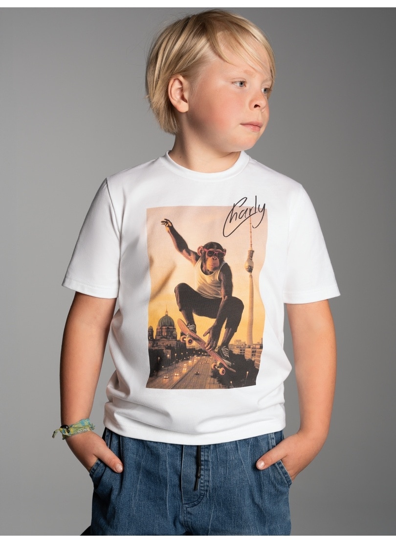 Trigema T-Shirt »TRIGEMA T-Shirt trigema Affe Charly Skateboard«, (1 tlg.)