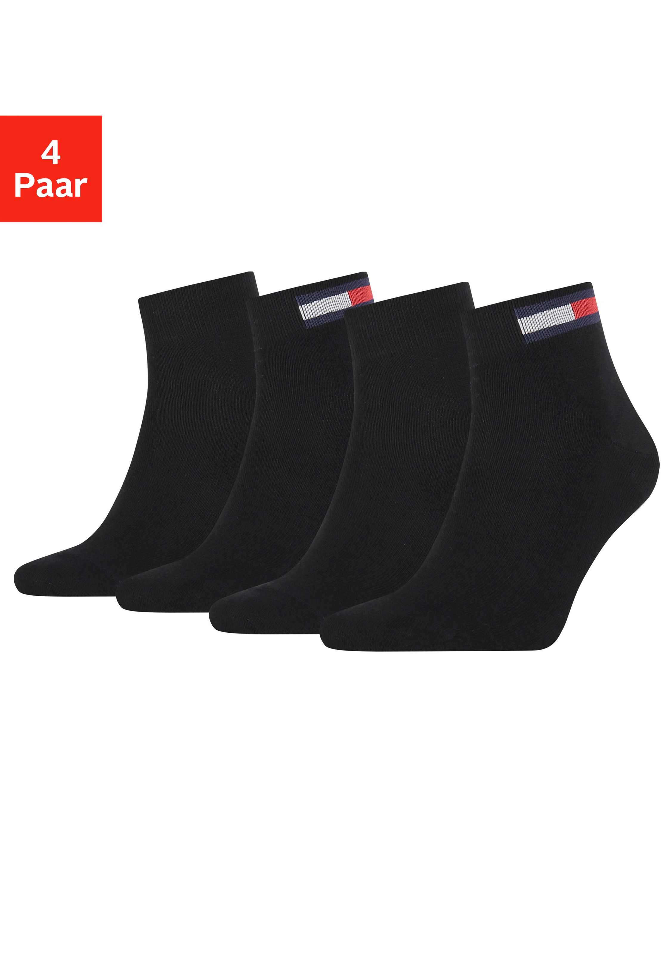 Tommy Hilfiger Kurzsocken »Quarter 4P Flag«, (4 Paar), mit eingestricktem Markenlogo