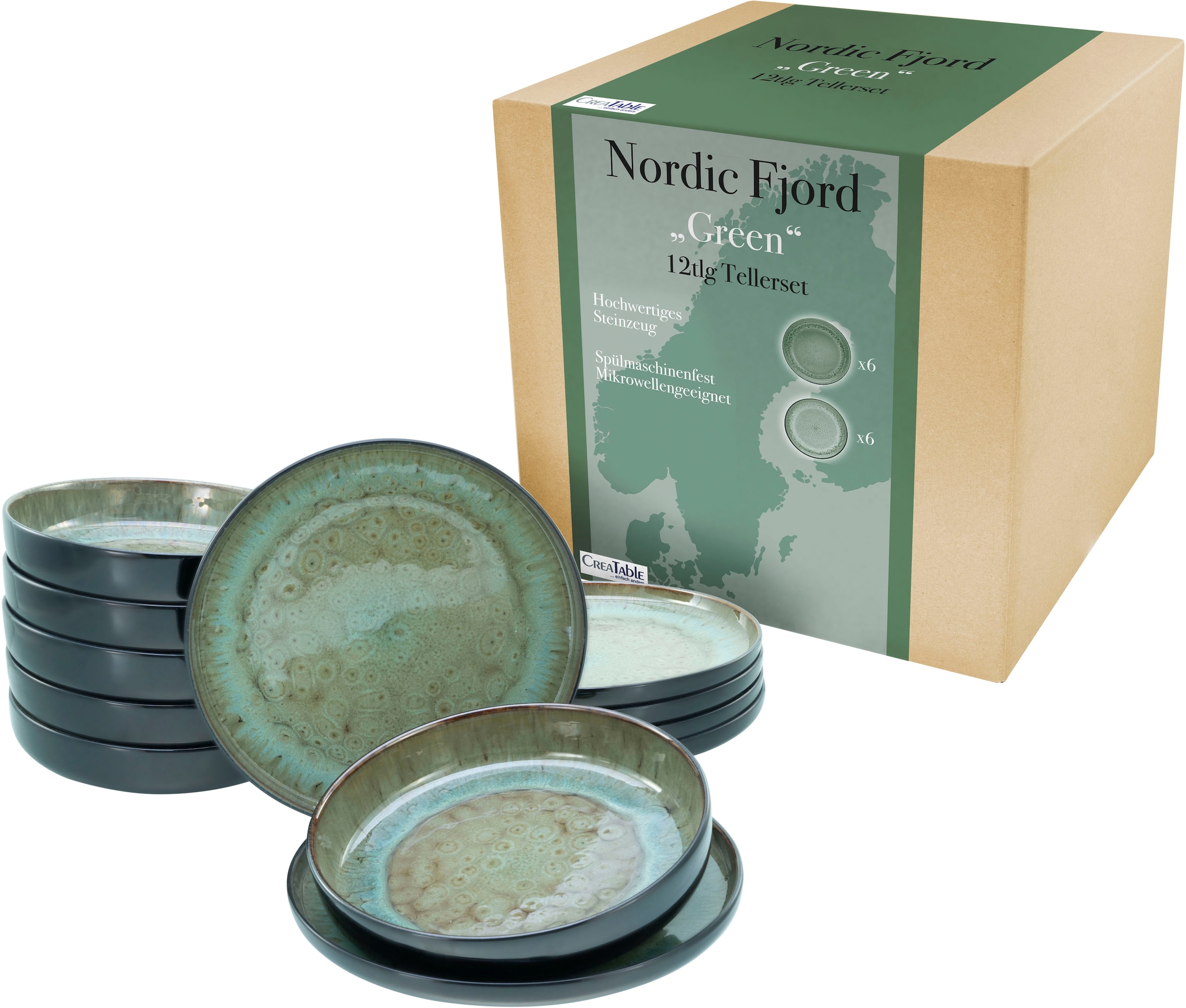 CreaTable Teller-Set »Nordic Fjord«, (Set, 12 tlg.), Tafelservice, 6 Speiseteller Ø 26 cm, 6 Suppenteller Ø 22,5 cm