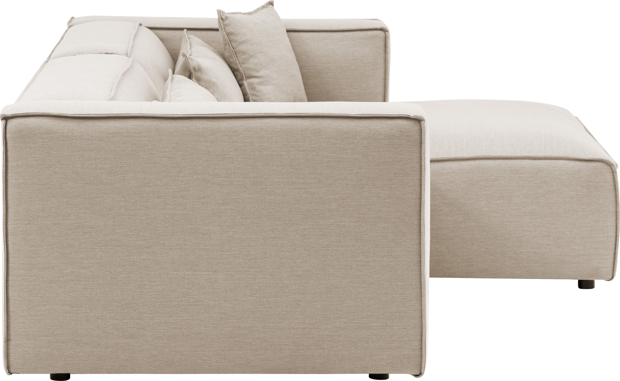 LeGer Home by Lena Gercke Ecksofa »PIARA mit Kedernaht in Cord oder Leinenoptik, moderne Couch in L-Form«, wahlweise Ottomane rechts/links, schwarze Füße, bequemer Sitzkomfort