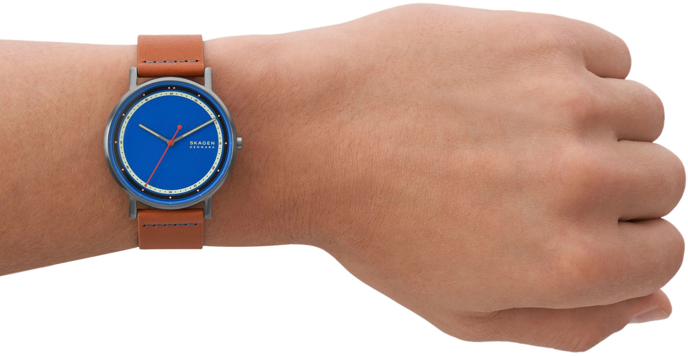 Skagen Quarzuhr »SIGNATUR«, Armbanduhr, Herrenuhr, Damenuhr, analog, Lederarmband