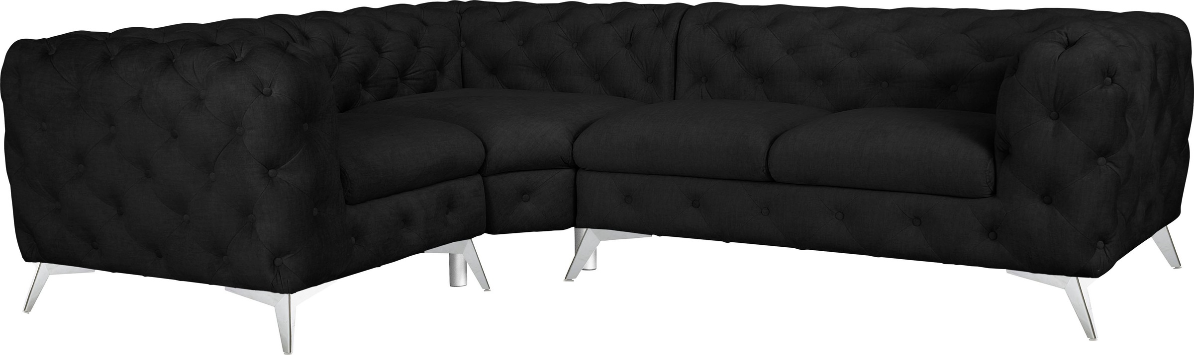 Leonique Chesterfield-Sofa »Ecksofa GLYNIS L-Form mit Wellenunterfederung, Maße B/T/H 264/204/75cm«, aufwändige Knopfheftung, moderne Chesterfield Optik, Fußfarbe wählbar