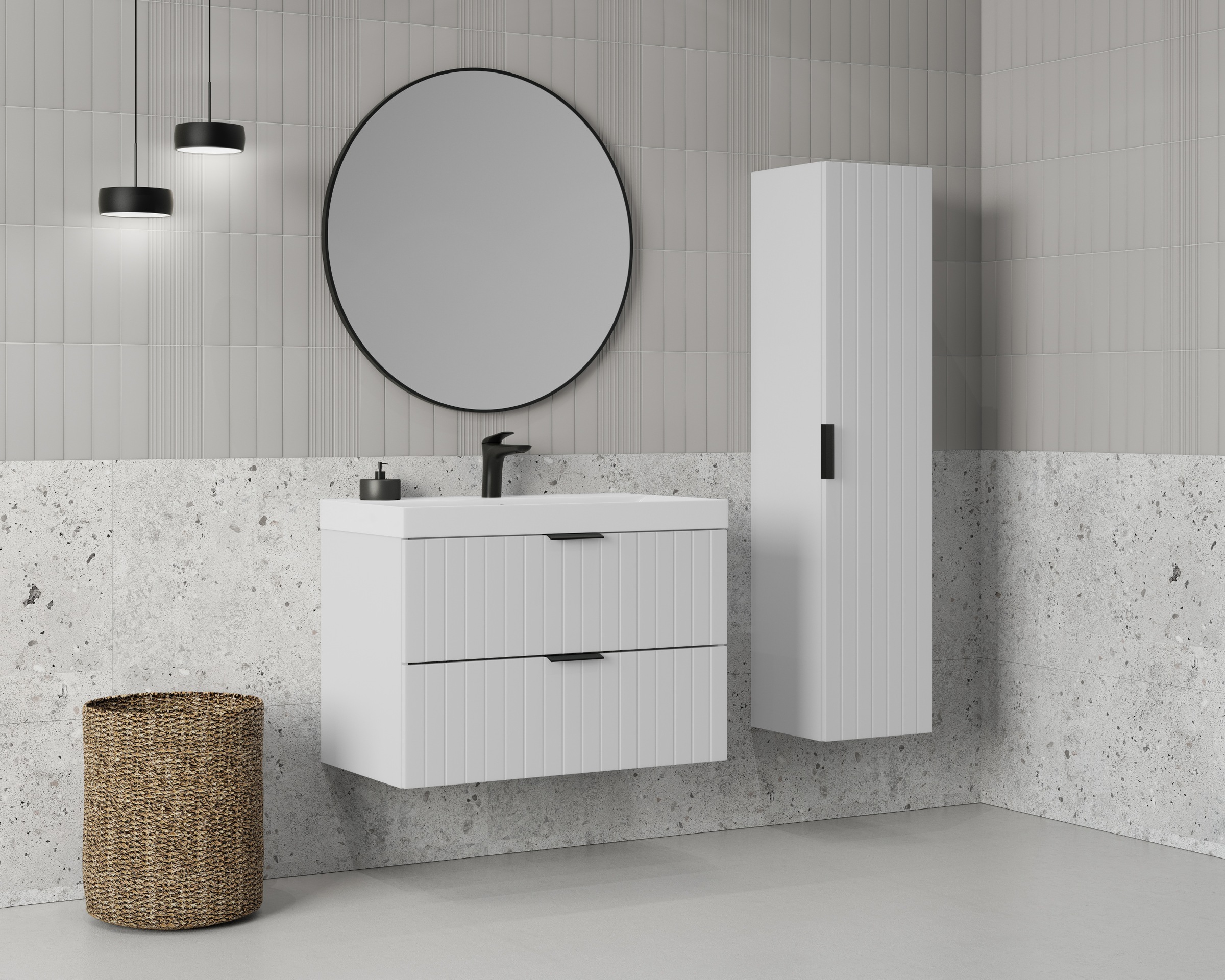 welltime Hängeschrank »HARMONY rechts/links montierbar, Breite 32 cm, modernes Design« Schrank mit 3 Einlegeböden, Soft-Close-Function, Paneeloptik