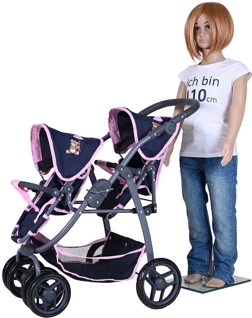 Knorrtoys® Puppen-Zwillingsbuggy »Milo - Navy Pink Bear«