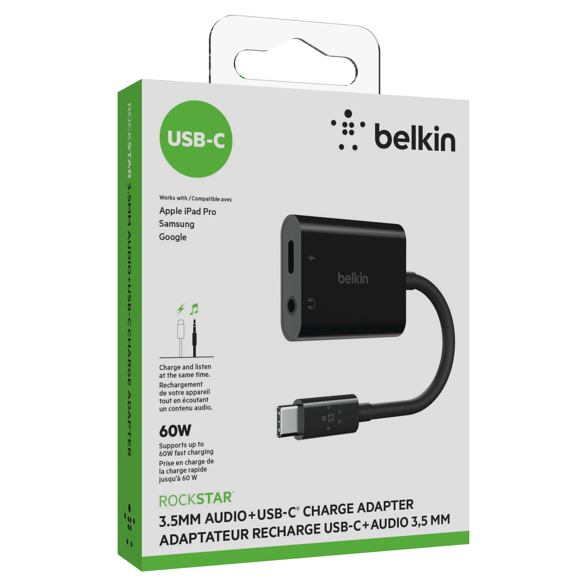 Belkin Audio-Adapter »RockStar 3,5mm-Klinken-Audio- und USB-C-Ladeadapter«, USB Typ C zu 3,5-mm-Klinke, 4,68 cm, kompatibel mit USB-PD und Quick Charge 2.0