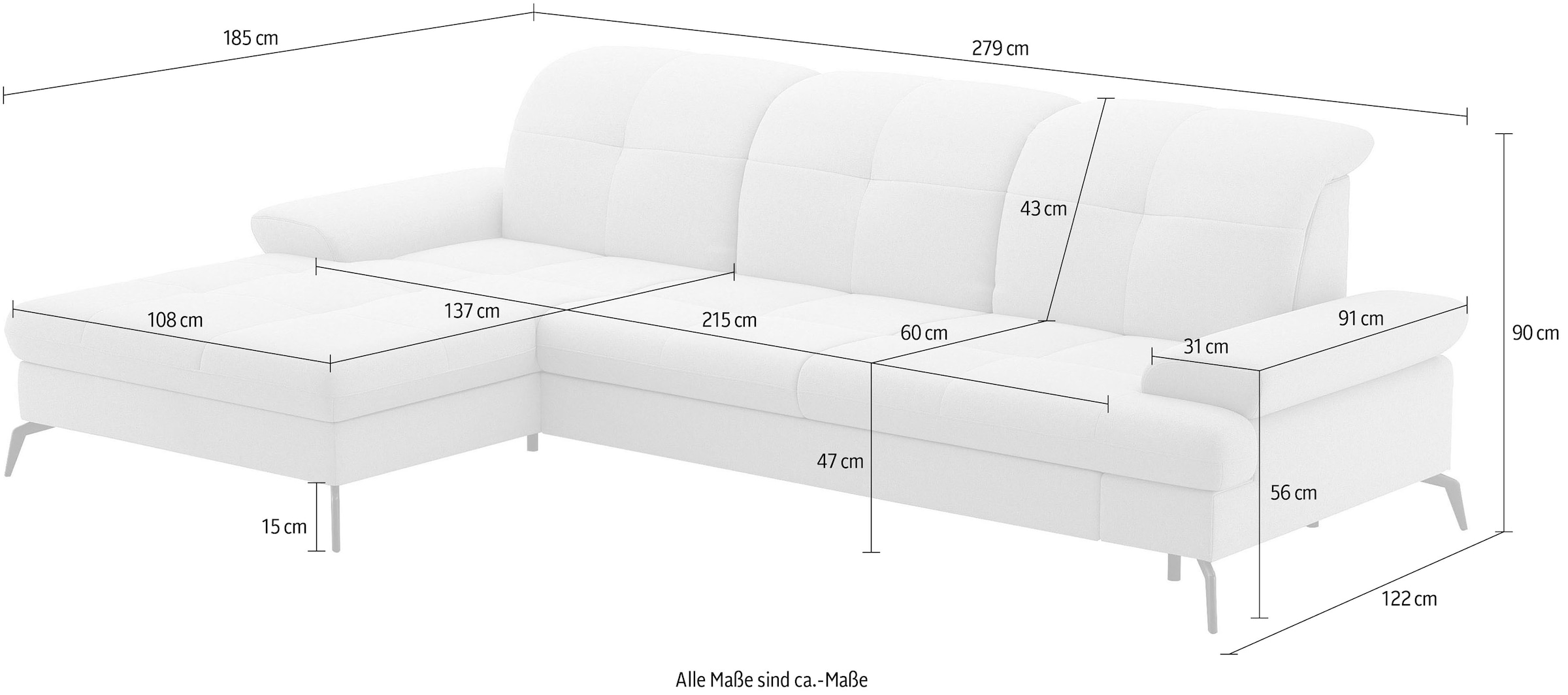 sit&more Ecksofa »Amica, L-Form, inkl. Sitztiefenverstellung & Armteilverstellung« wahlweise mit Bettfunktion, Bettkasten und Kopfteilverstellung
