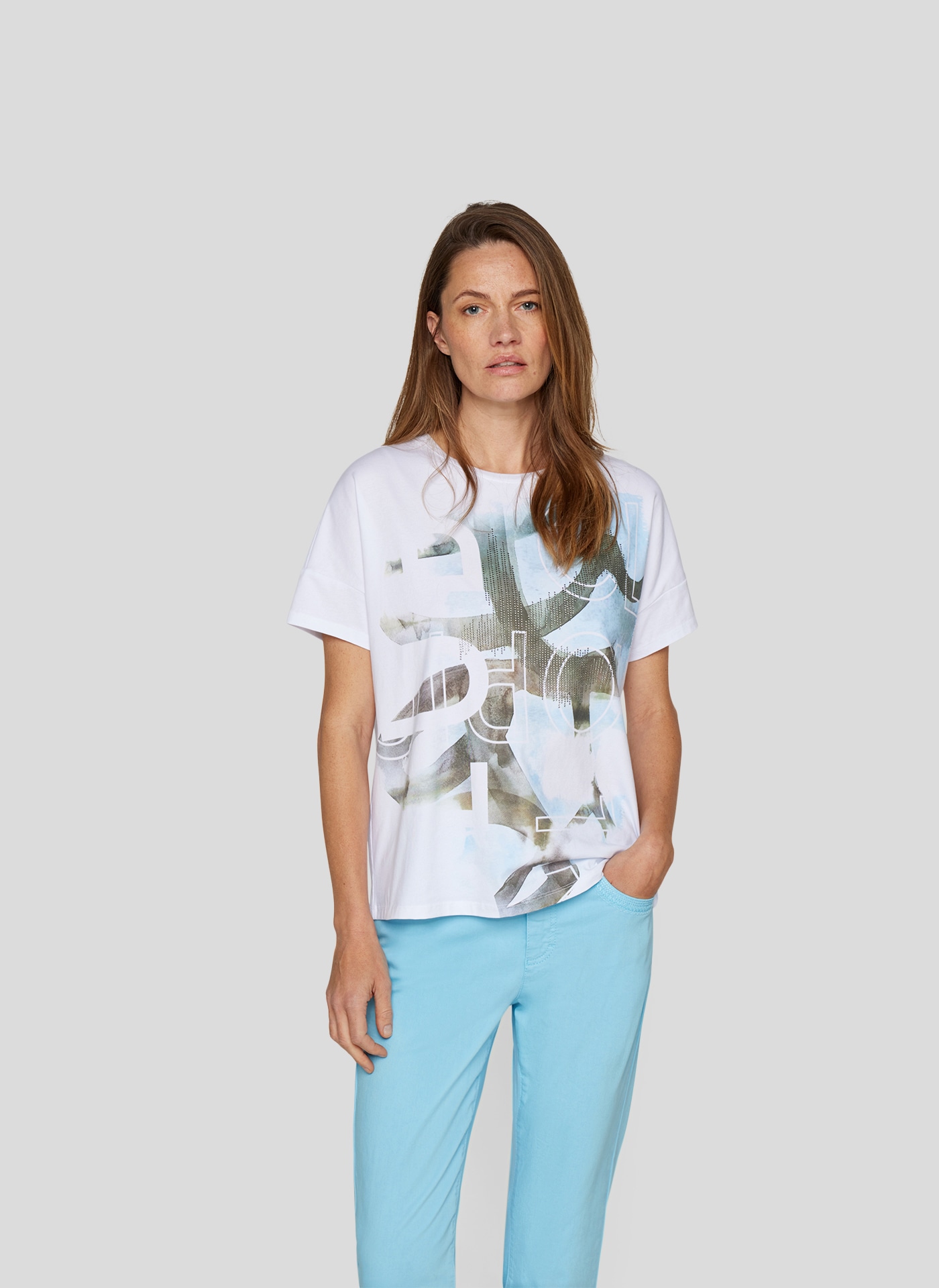 Rabe Print-Shirt, mit Rundhals und Nieten-Details