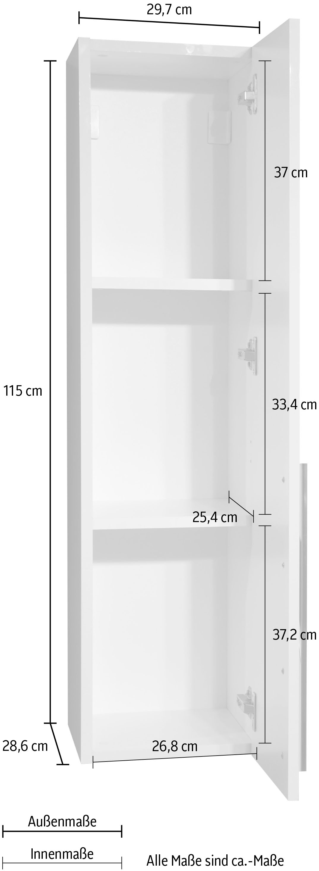 Places of Style Hängevitrine »Piano«, UV lackiert, Soft-Close-Funktion, Höhe 115 cm, Breite 29,7 cm