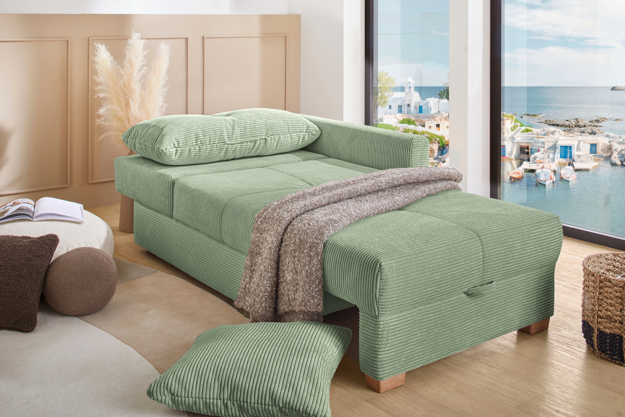 Jockenhöfer Gruppe Recamiere »Romeo, B: 164 cm, Liegefl: 90x210 cm, Schlaffunktion« Schlafsofa mit Bettfunktion, Bettkasten & Kissen, Federkern