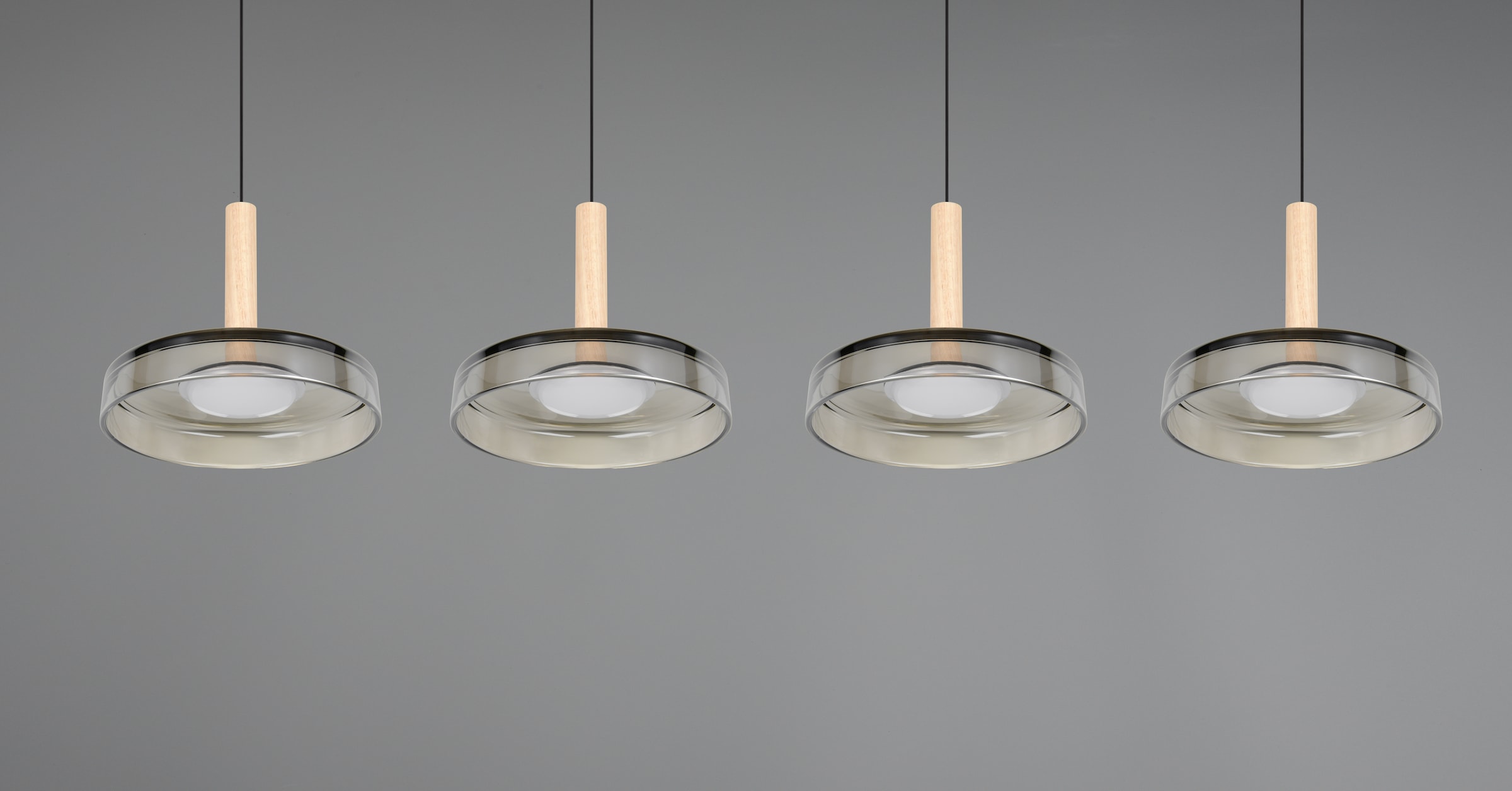 TRIO Leuchten LED Pendelleuchte »CELESTE dimmbare LED Hängelampe aus Metall Glas & Holz, 7,5W 750 Lumen« LED-Board 1 Stk. Warmweiß 4-flammig einfach höhenverstellbar von 50-200 cm 3-Stufen Dimmfunktion