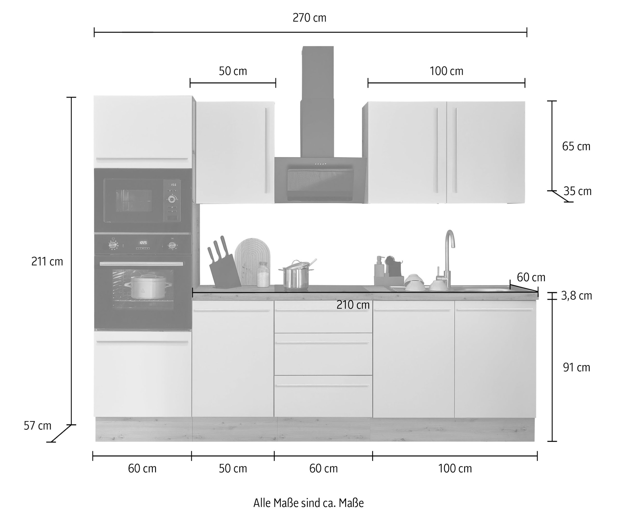 KOCHSTATION Küchenzeile »Florida«, Breite 270 cm, wahlweise mit E-Geräten,Softclose für Türen/Schubkästen