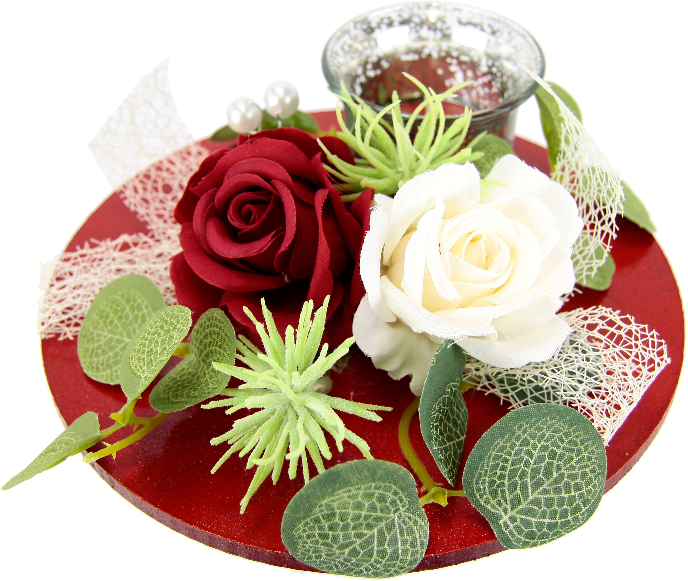 Rosen (1 Eukalyptus«, bei Kerzenhalter Valentinstag Teelichtkerze, Glaseinsatz Kerzen OTTO Tischdeko I.GE.A. Muttertag St.), Teelichthalter und Kerzenständer »Mit künstlichen