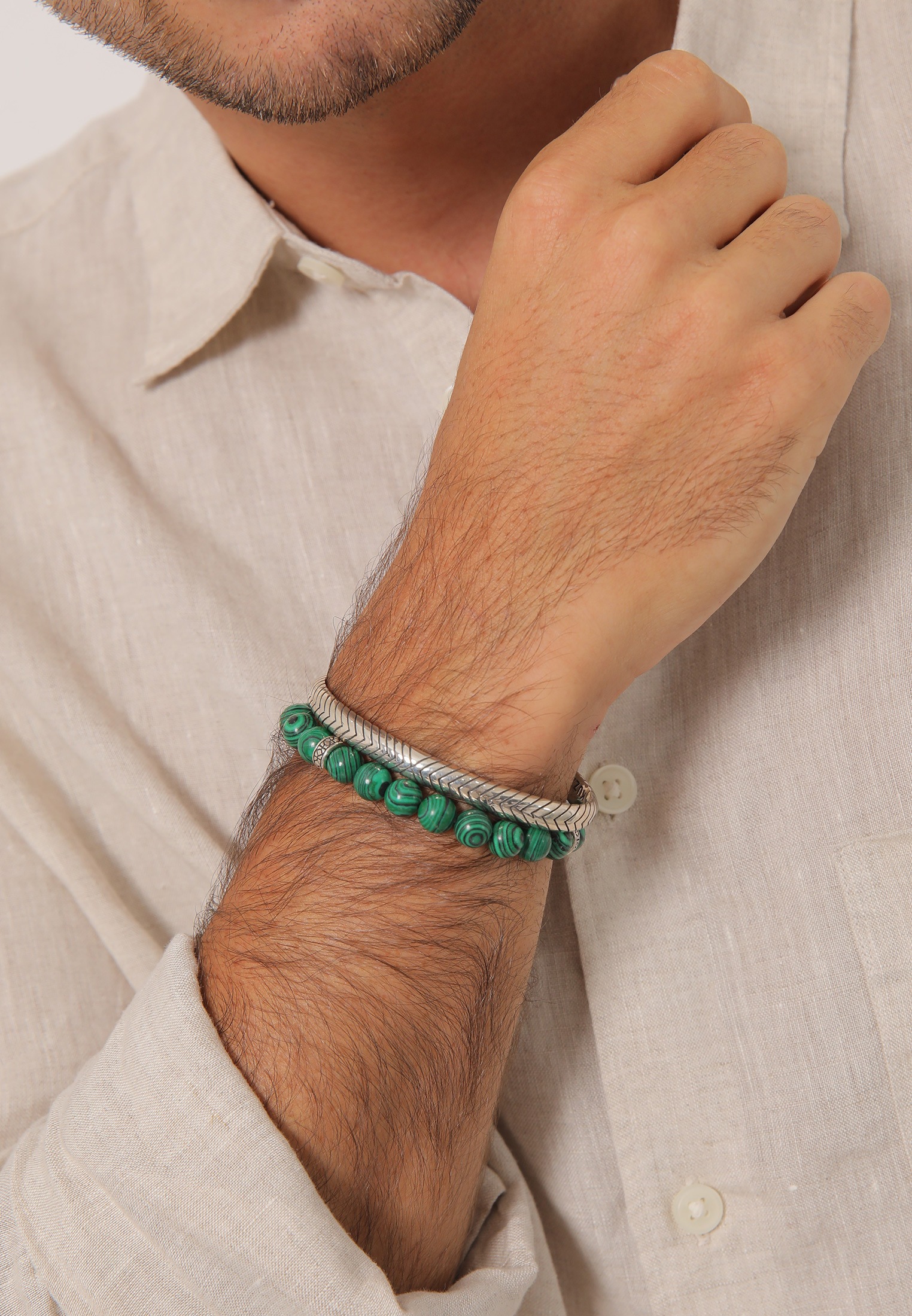 Kuzzoi Armreif »Armband Herren Malachit Stein Armreif Oxidiert 925er (2 tlg)«