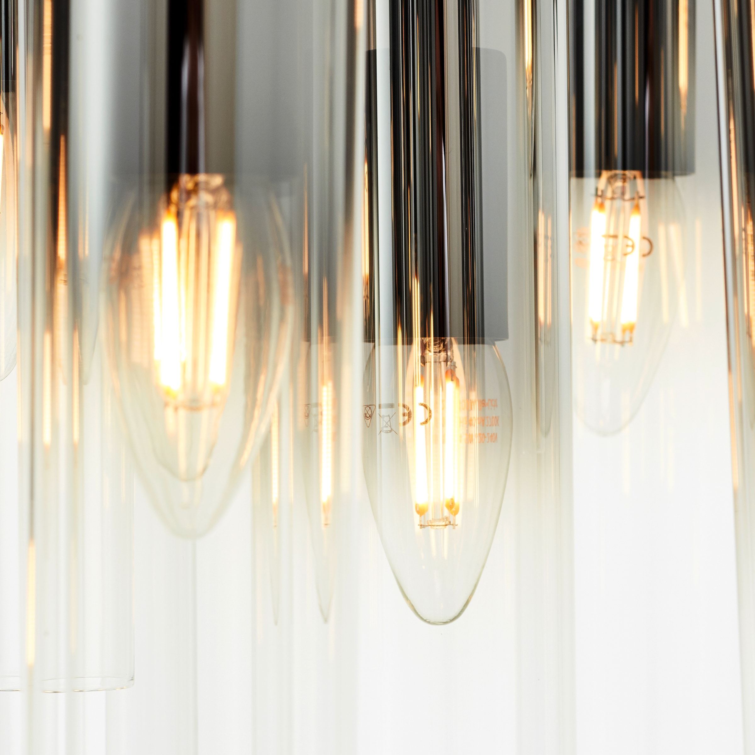 Brilliant Pendelleuchte »Glasini«, 14 flammig, Leuchtmittel E14 | ohne Leuchtmittel, 199 x 52 cm, 14 x E14, kürzbar, Metall/Rauchglas, matt schwarz