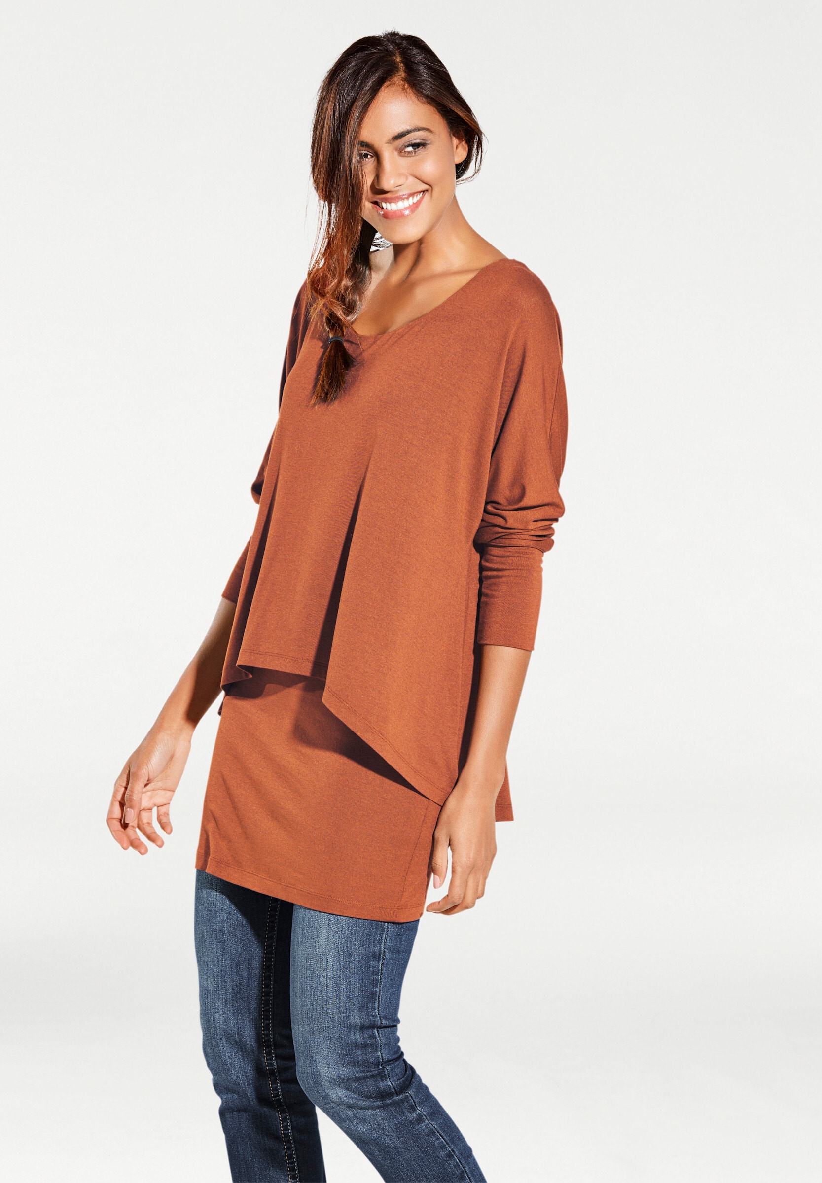 heine Longshirt »Rundhals-Shirt Rundhalsshirt mit Fledermaus-Ärmeln«